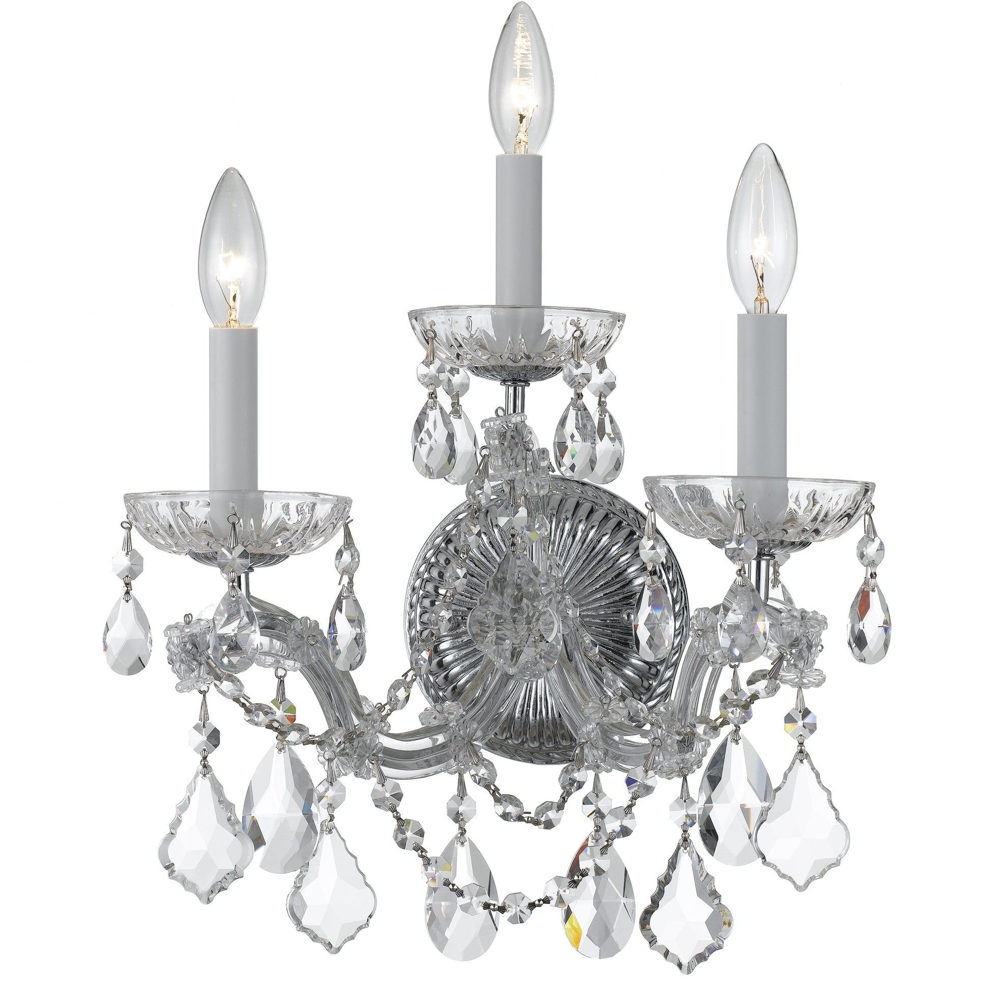 Crystorama Maria Theresa 4403-CH-CL-MWP – 14 Inch – 3 Light – Sconce – Clear Crystal – Polished Chrome – Damp Rated