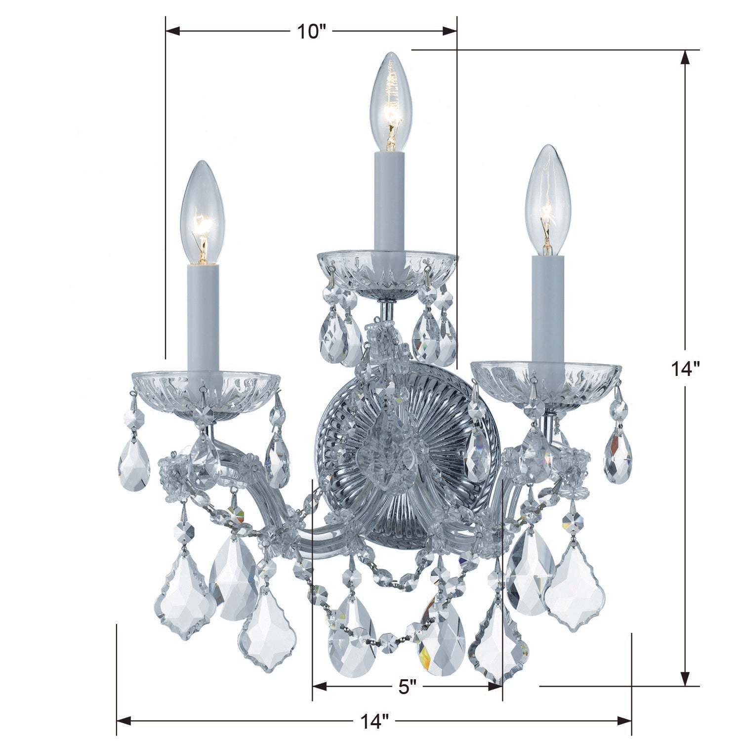 Crystorama Maria Theresa 4403-CH-CL-MWP – 14 Inch – 3 Light – Sconce – Clear Crystal – Polished Chrome – Damp Rated
