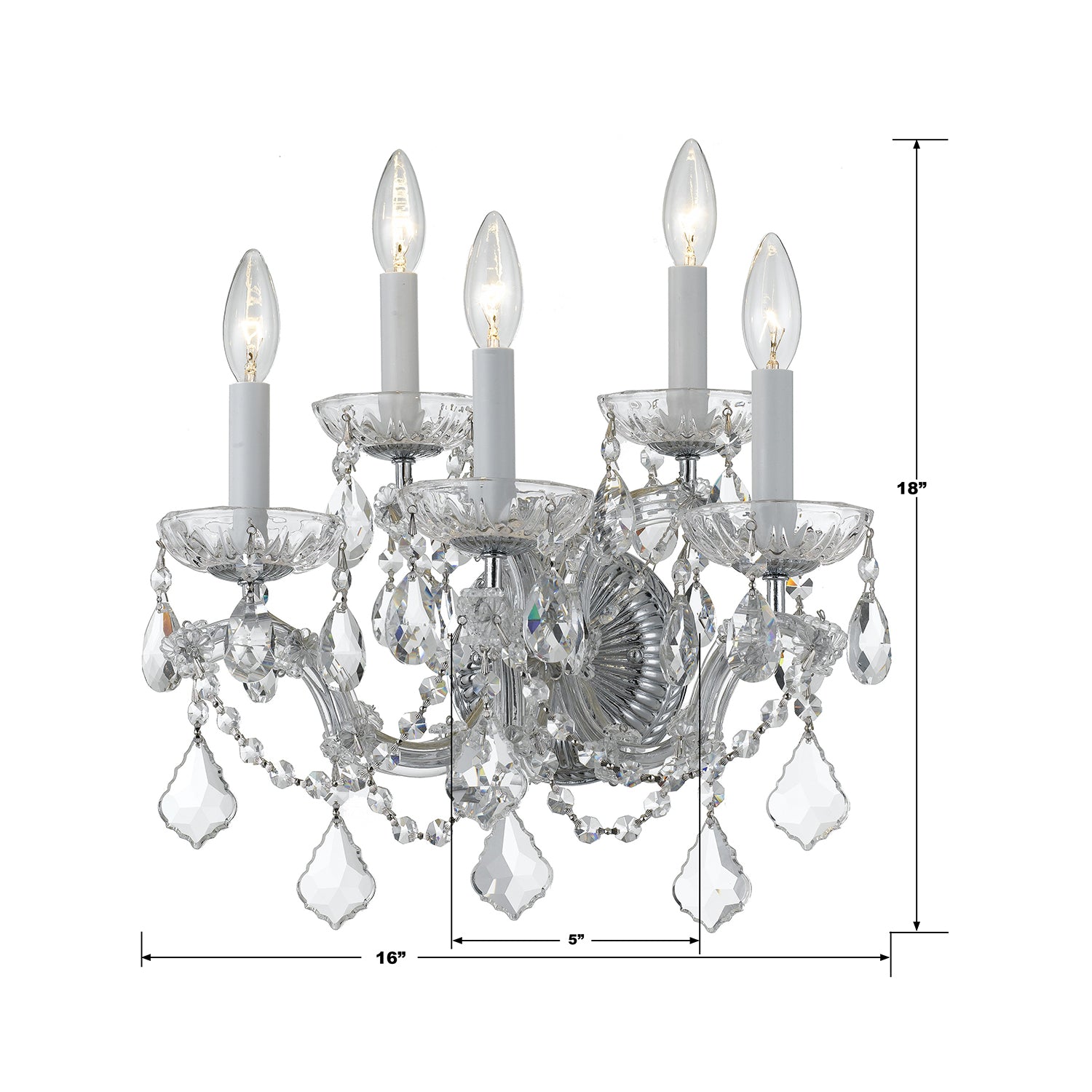 Crystorama Maria Theresa 4404-CH-CL-MWP – 16 Inch – 5 Light – Sconce – Clear Crystal – Polished Chrome – Dry Rated