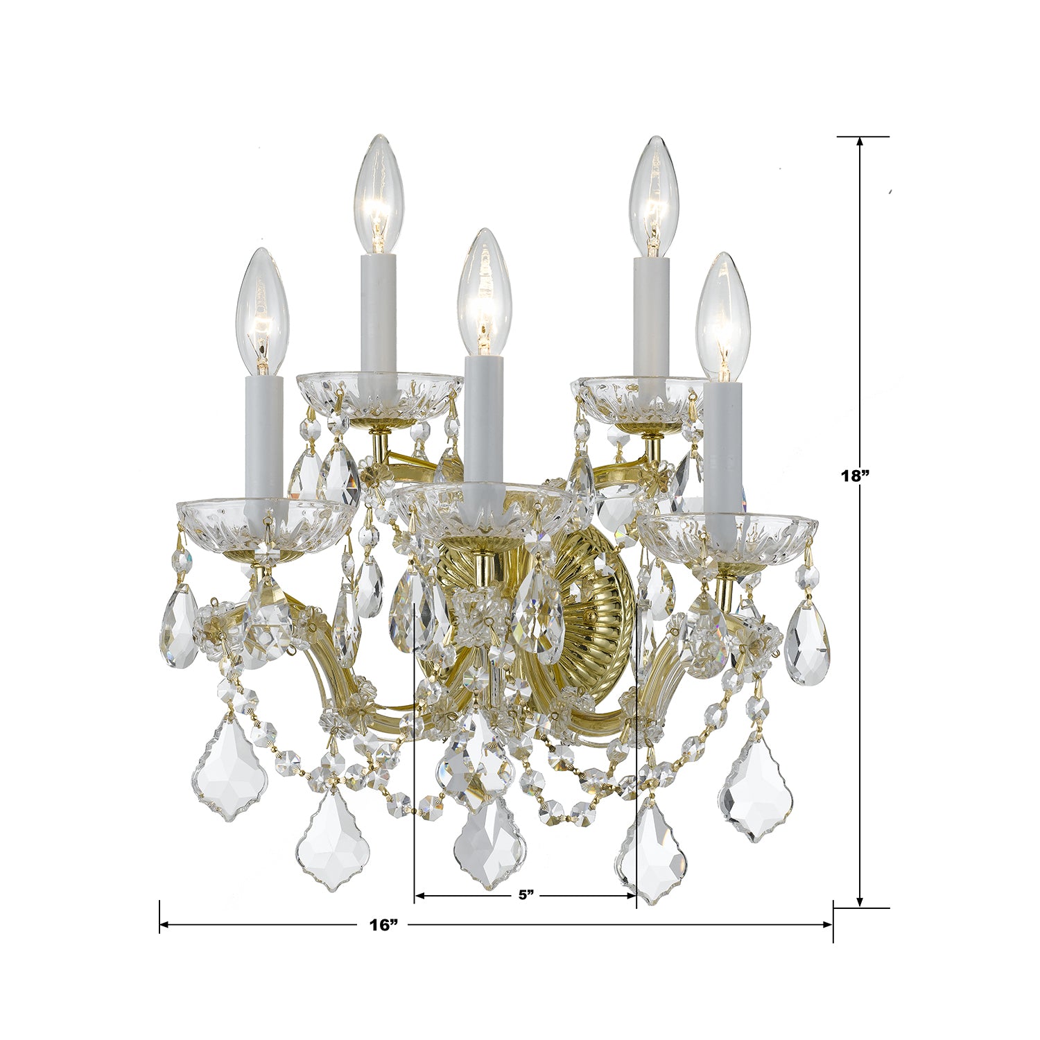 Crystorama Maria Theresa 4404-GD-CL-SAQ – 16 Inch – 5 Light – Sconce – Clear Crystal – Gold – Dry Rated