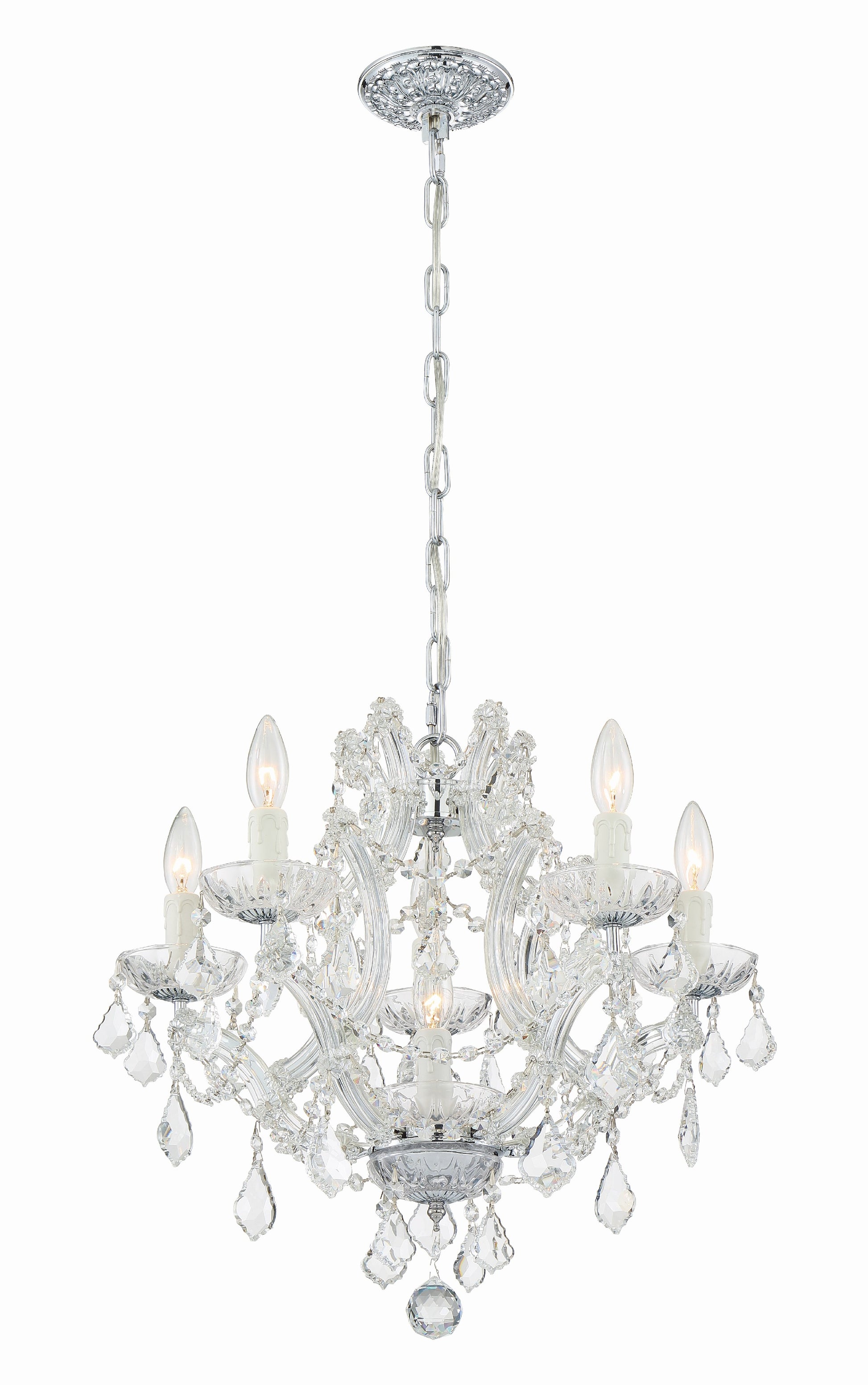Crystorama Maria Theresa 4405-CH-CL-SAQ – 20 Inch – 6 Light – Chandelier – Clear Crystal – Polished Chrome – Dry Rated