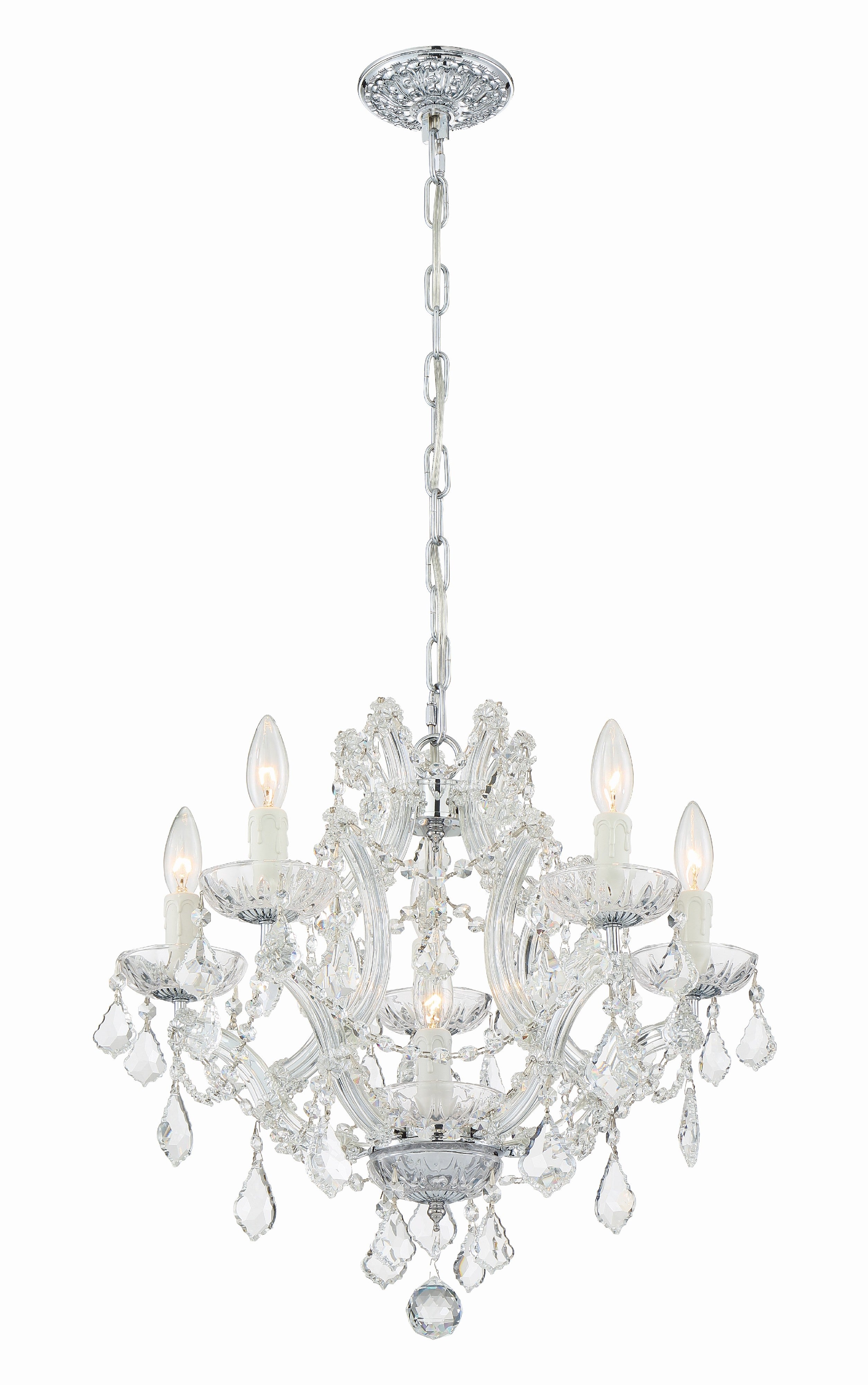 Crystorama Maria Theresa 4405-CH-CL-SAQ – 20 Inch – 6 Light – Chandelier – Clear Crystal – Polished Chrome – Dry Rated
