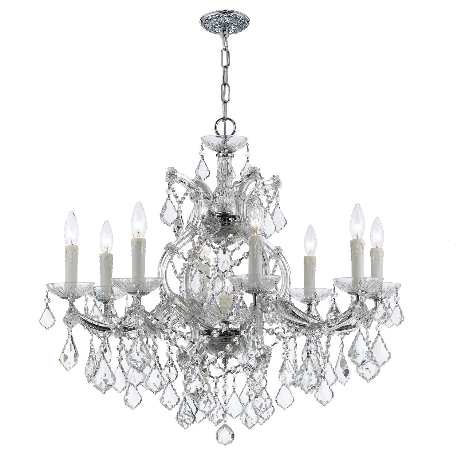 Crystorama Maria Theresa 4408-CH-CL-MWP – 26 Inch – 9 Light – Chandelier – Clear Crystal – Polished Chrome – Dry Rated