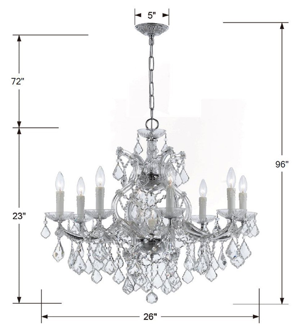 Crystorama Maria Theresa 4408-CH-CL-MWP – 26 Inch – 9 Light – Chandelier – Clear Crystal – Polished Chrome – Dry Rated