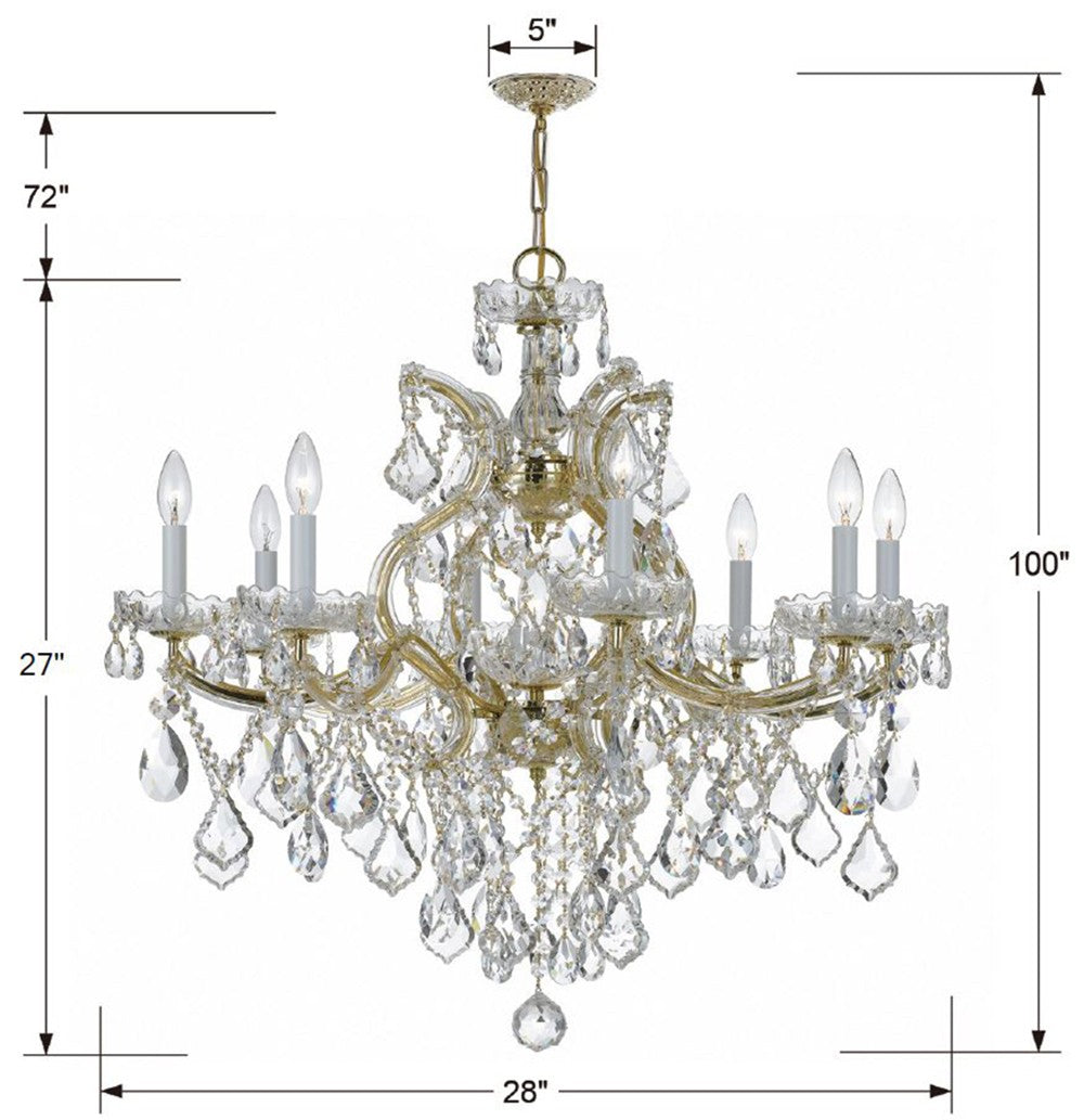 Crystorama Maria Theresa 4409-GD-CL-MWP – 28 Inch – 9 Light – Chandelier – Clear Crystal – Gold – Damp Rated