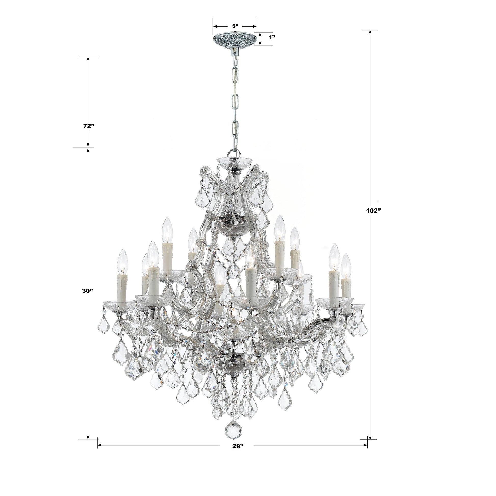 Crystorama Maria Theresa 4412-CH-CL-I – 29 Inch – 13 Light – Chandelier – Clear Crystal – Polished Chrome – Dry Rated