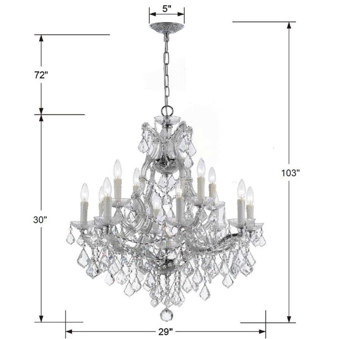 Crystorama Maria Theresa 4412-CH-CL-S – 29 Inch – 13 Light – Chandelier – Clear Crystal – Polished Chrome – Dry Rated