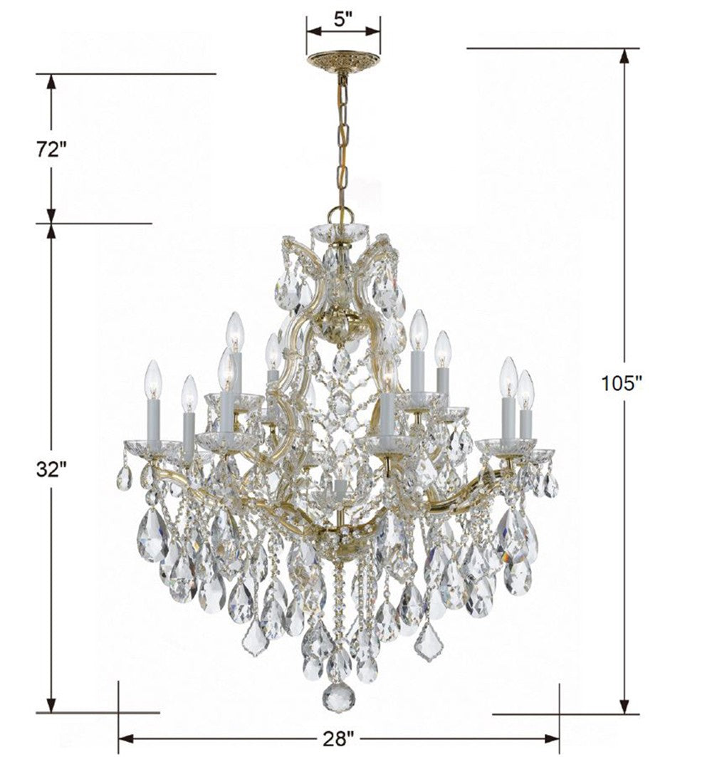 Crystorama Maria Theresa 4413-GD-CL-SAQ – 28 Inch – 13 Light – Chandelier – Clear Crystal – Gold – Dry Rated