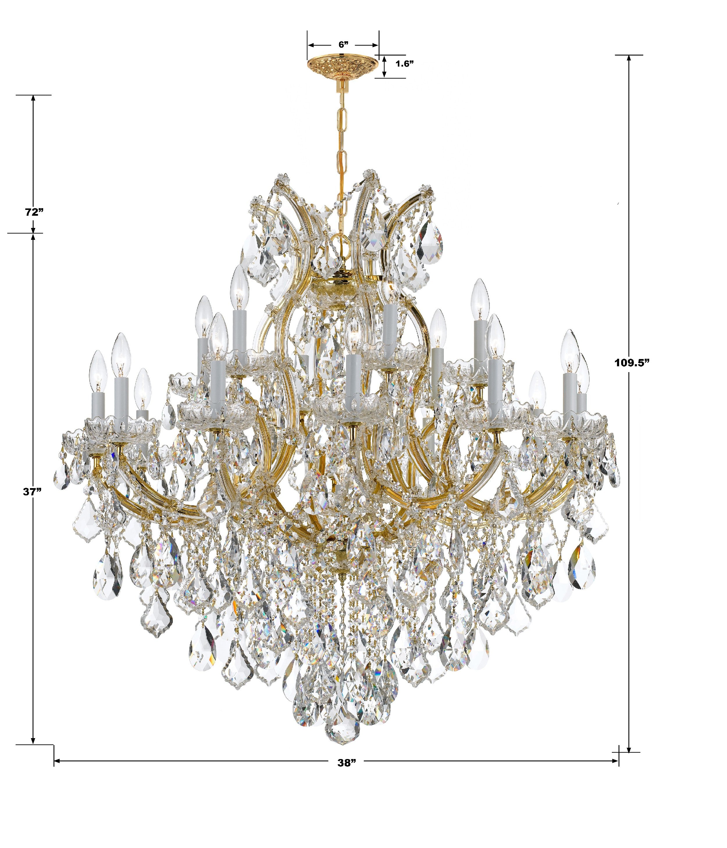 Crystorama Maria Theresa 4418-GD-CL-MWP – 38 Inch – 19 Light – Chandelier – Clear Crystal – Gold – Dry Rated