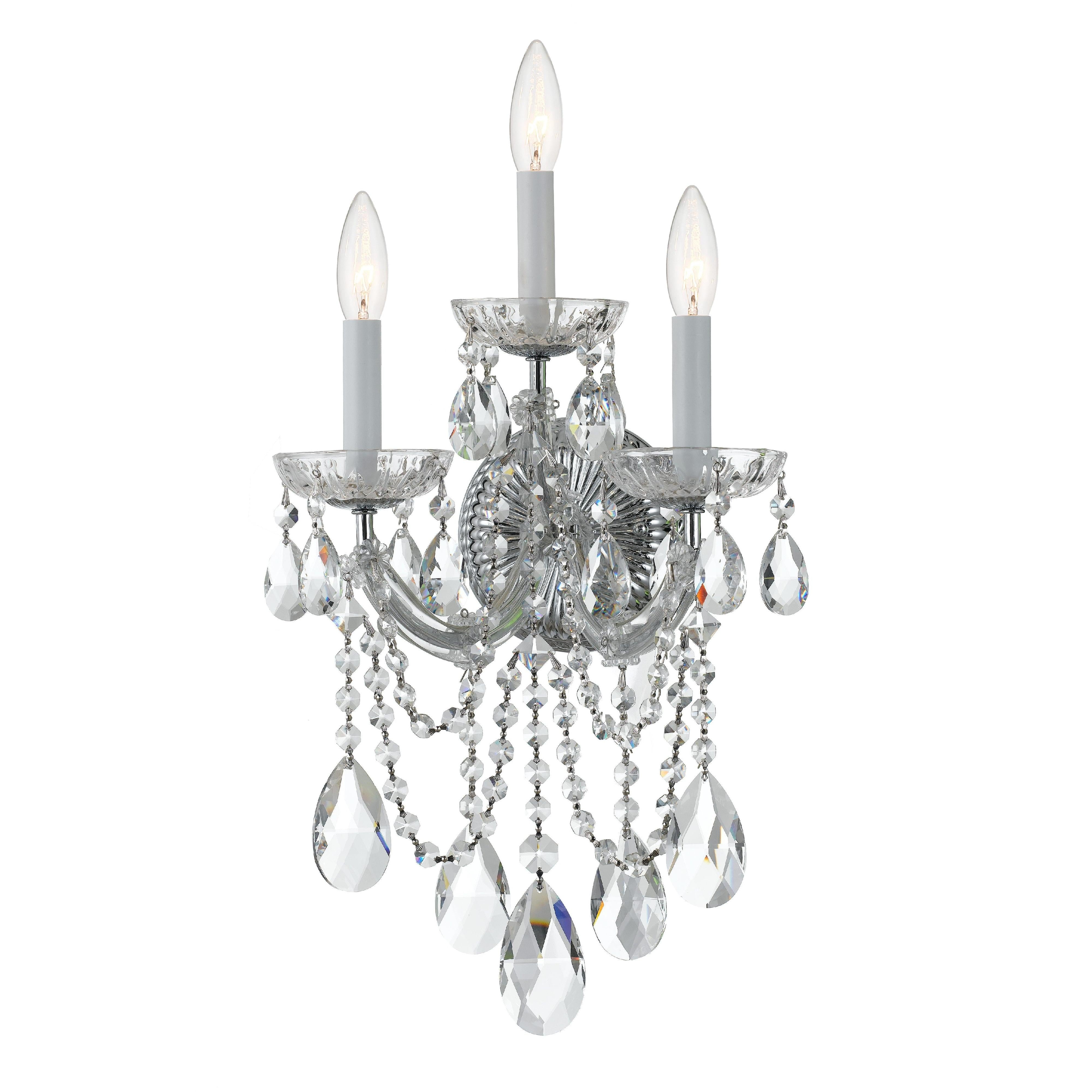 Crystorama Maria Theresa 4423-CH-CL-MWP – 11 Inch – 3 Light – Sconce – Clear Crystal – Polished Chrome – Damp Rated