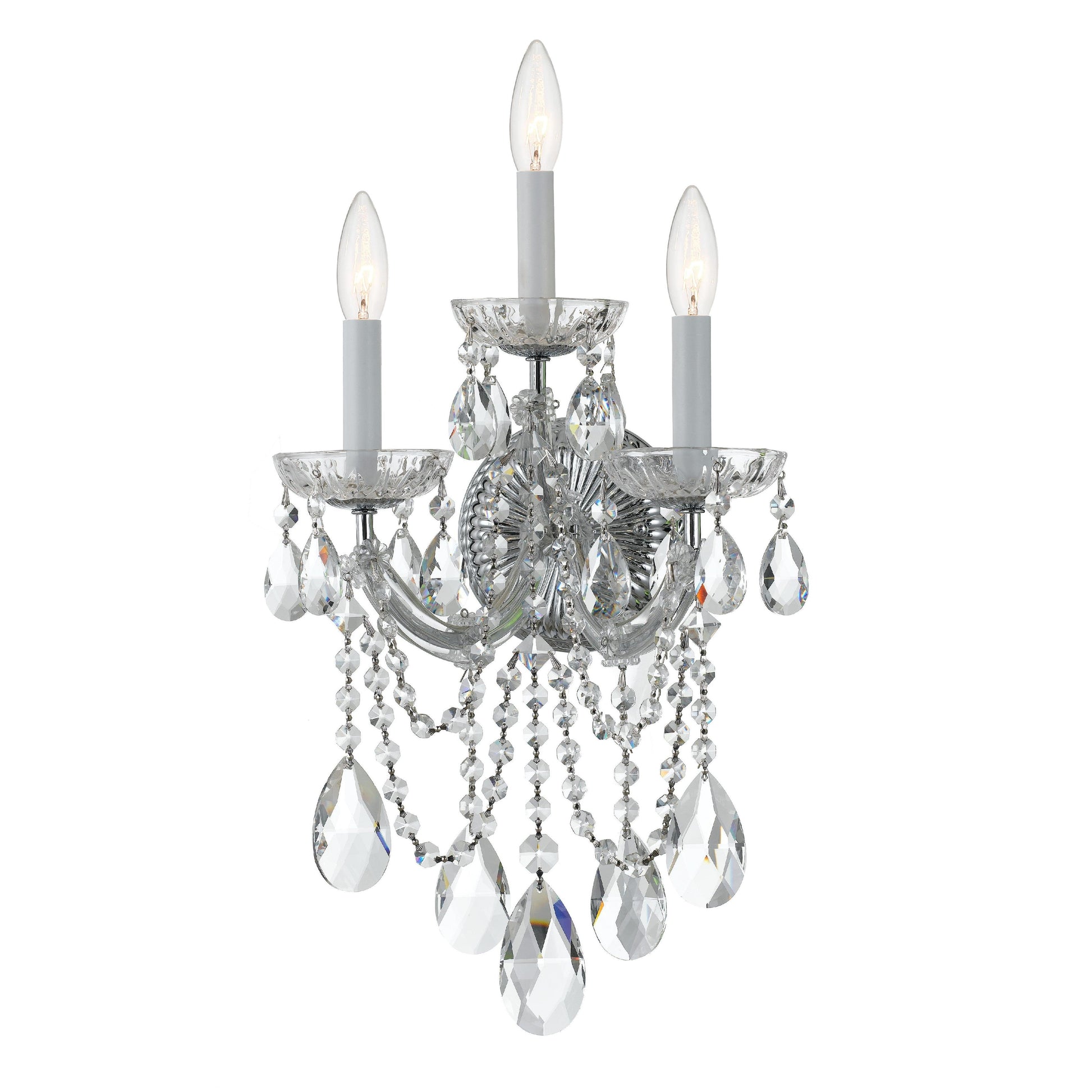 Crystorama Maria Theresa 4423-CH-CL-SAQ – 11 Inch – 3 Light – Sconce – Clear Crystal – Polished Chrome – Damp Rated