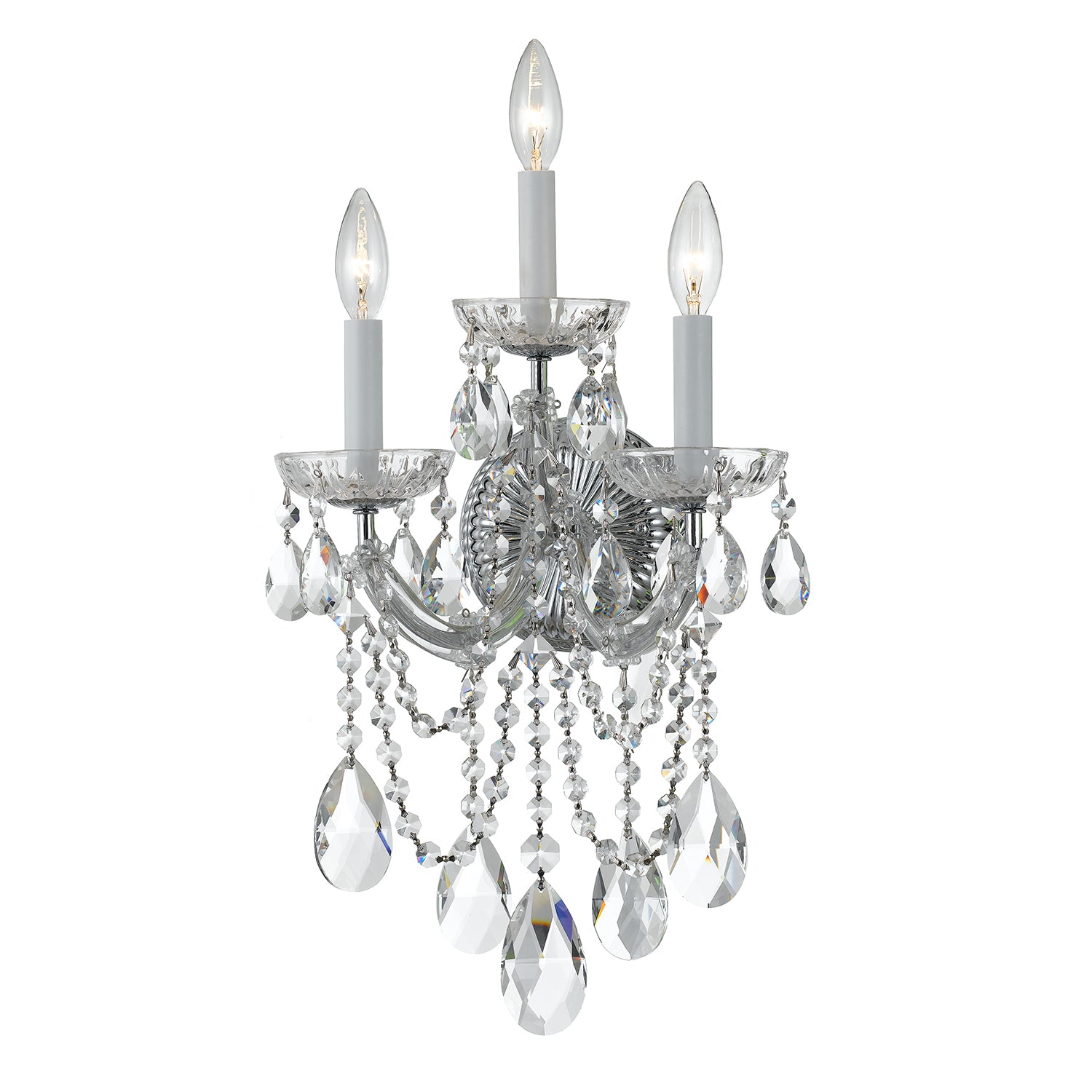 Crystorama Maria Theresa 4423-CH-CL-SAQ – 11 Inch – 3 Light – Sconce – Clear Crystal – Polished Chrome – Damp Rated