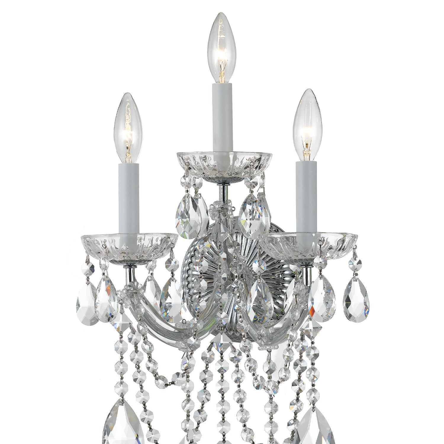 Crystorama Maria Theresa 4423-CH-CL-SAQ – 11 Inch – 3 Light – Sconce – Clear Crystal – Polished Chrome – Damp Rated