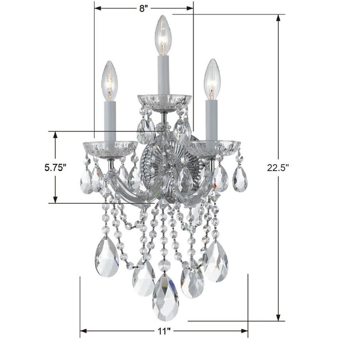 Crystorama Maria Theresa 4423-CH-CL-SAQ – 11 Inch – 3 Light – Sconce – Clear Crystal – Polished Chrome – Damp Rated