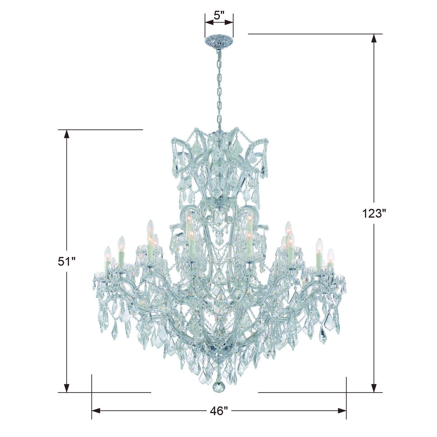 Crystorama Maria Theresa 4424-CH-CL-MWP – 46 Inch – 25 Light – Chandelier – Clear Crystal – Polished Chrome – Dry Rated