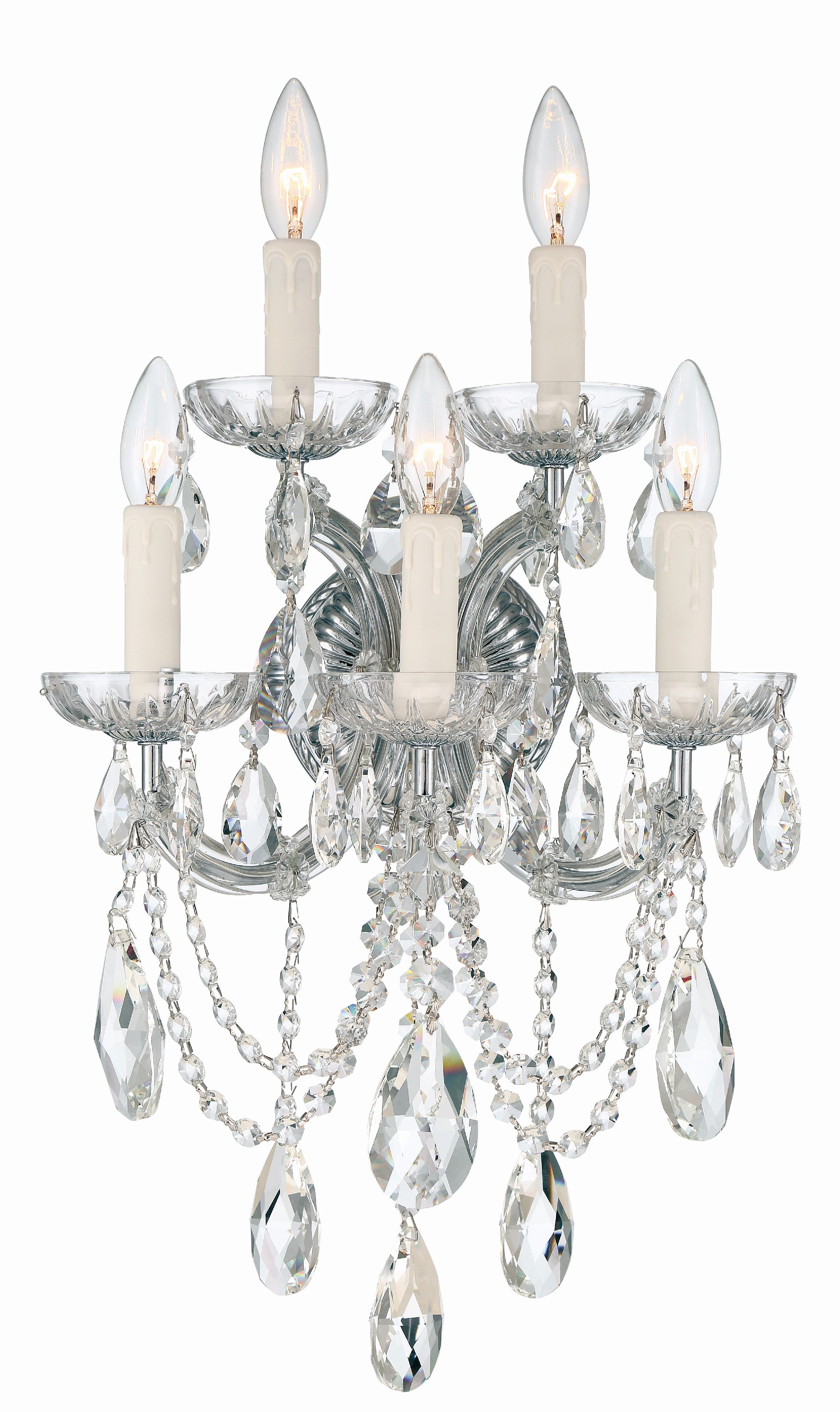 Crystorama Maria Theresa 4425-CH-CL-S – 13.5 Inch – 5 Light – Sconce – Clear Crystal – Polished Chrome – Dry Rated