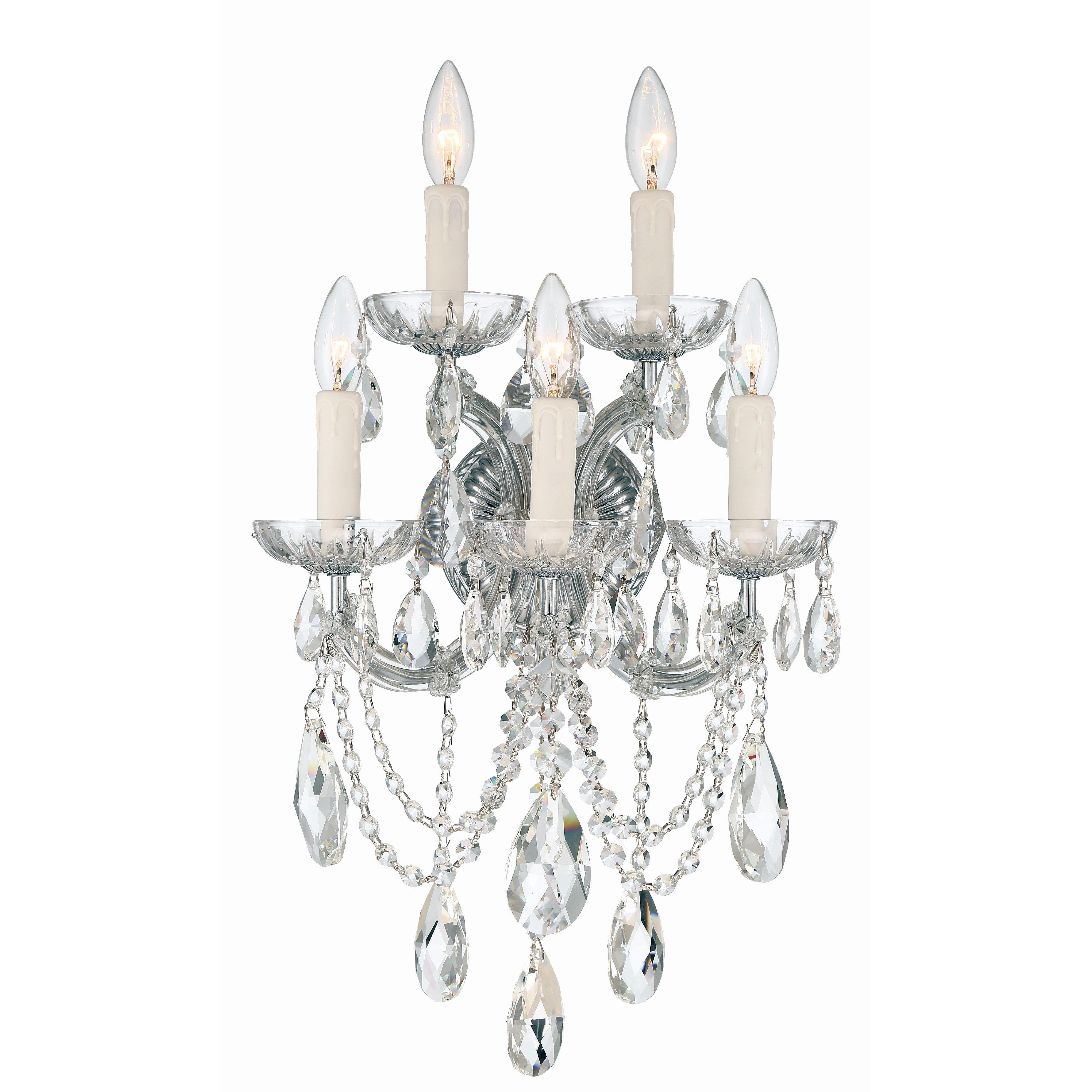 Crystorama Maria Theresa 4425-CH-CL-SAQ – 13.5 Inch – 5 Light – Sconce – Clear Crystal – Polished Chrome – Dry Rated