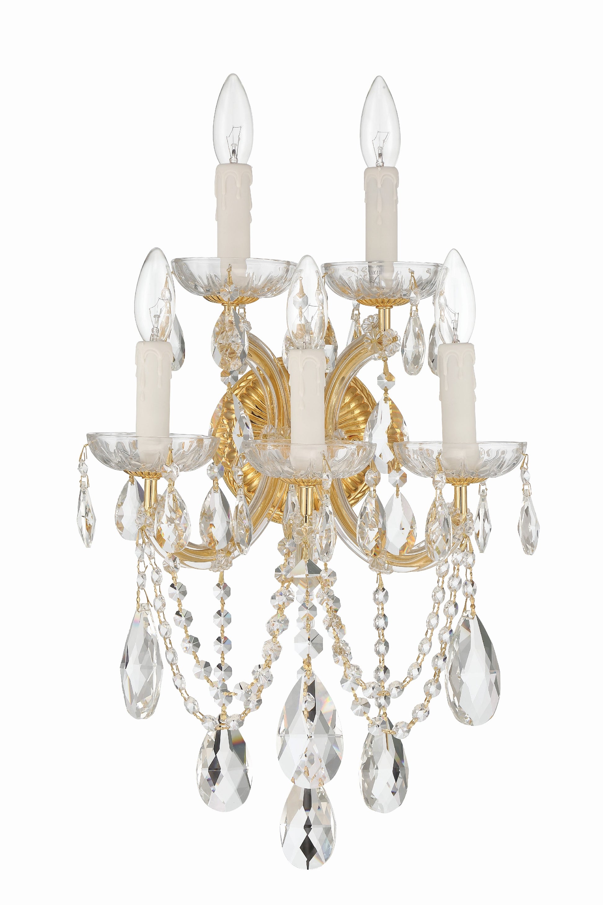 Crystorama Maria Theresa 4425-GD-CL-MWP – 13.5 Inch – 5 Light – Sconce – Clear Crystal – Gold – Dry Rated