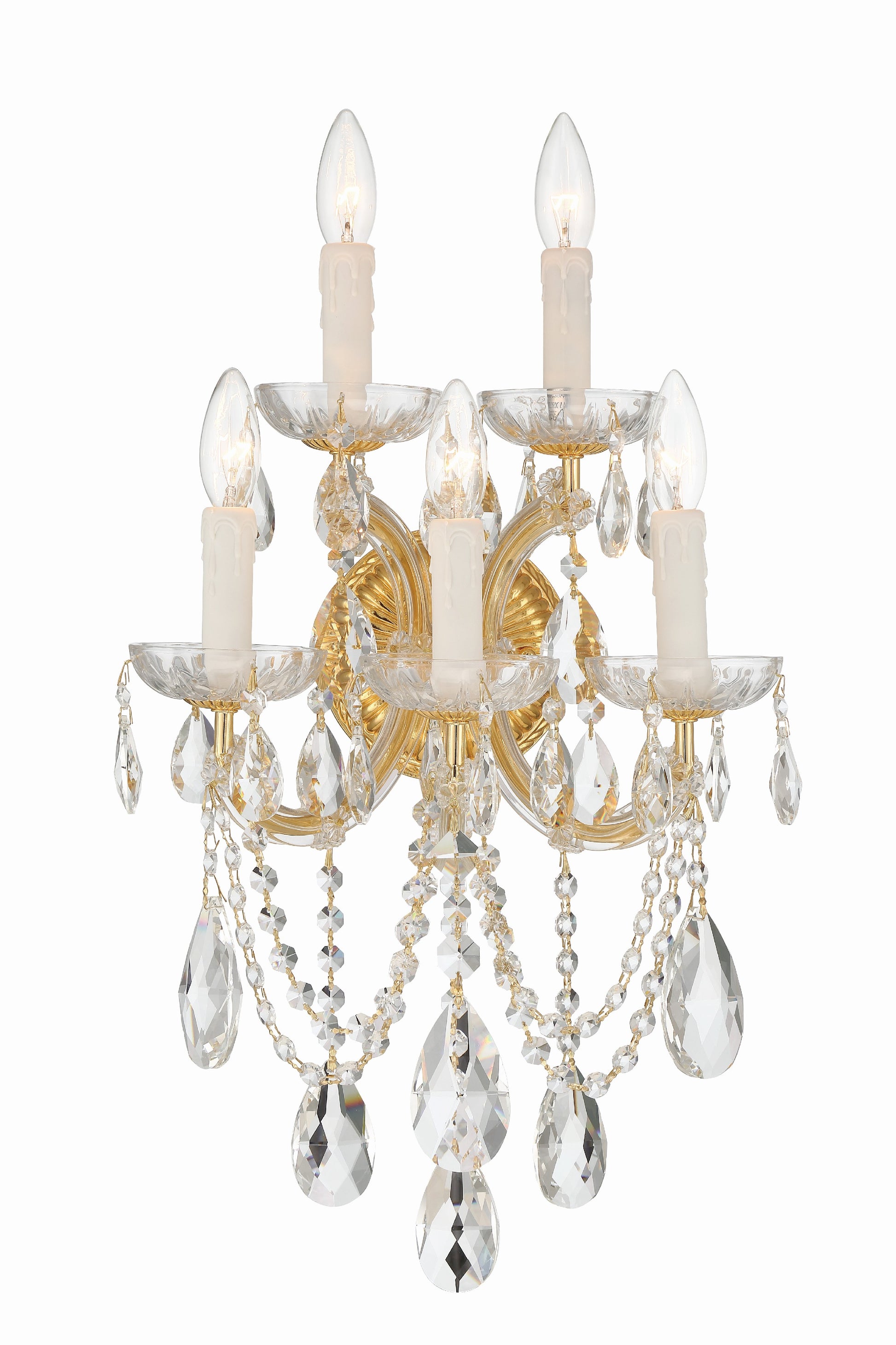 Crystorama Maria Theresa 4425-GD-CL-SAQ – 13.5 Inch – 5 Light – Sconce – Clear Crystal – Gold – Dry Rated