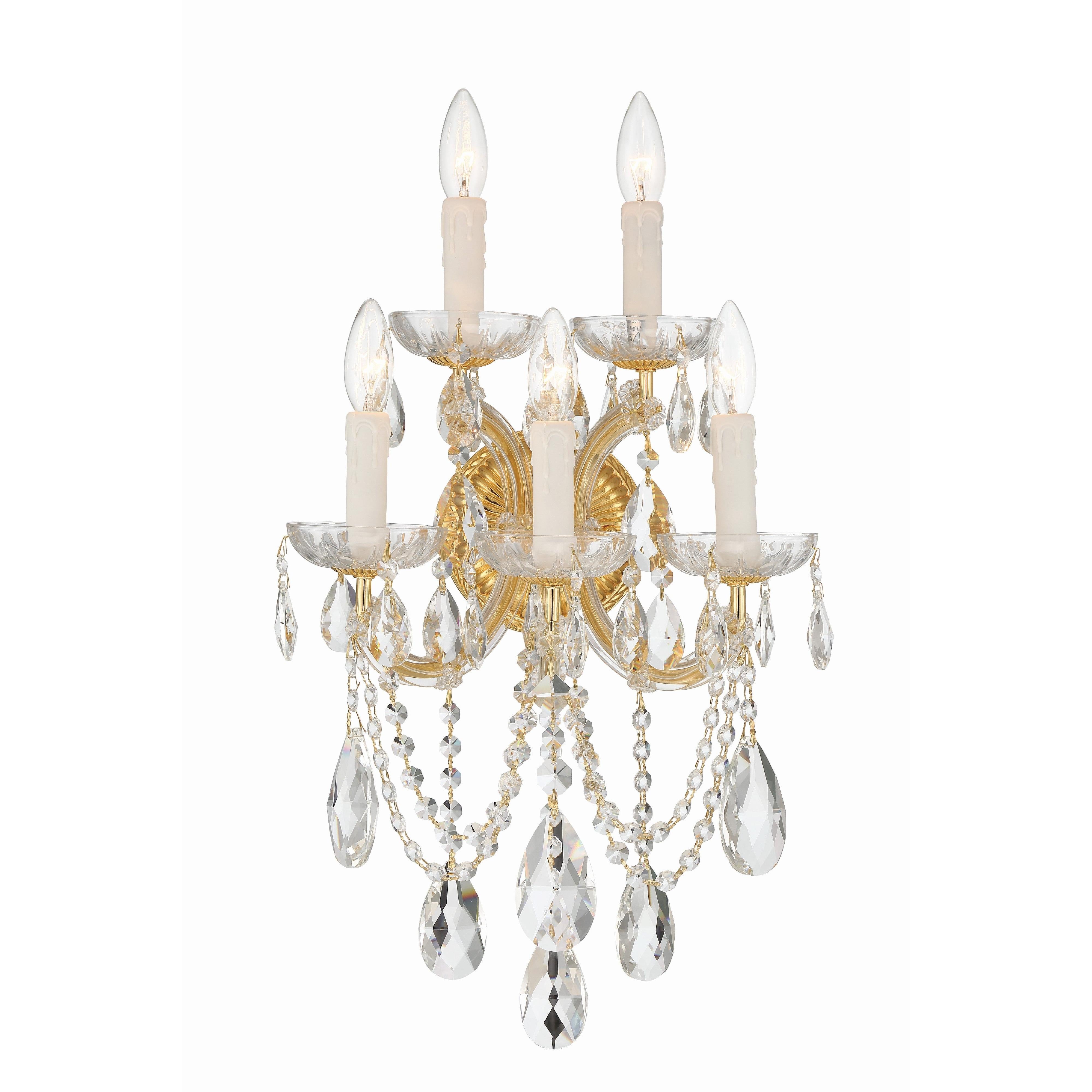 Crystorama Maria Theresa 4425-GD-CL-SAQ – 13.5 Inch – 5 Light – Sconce – Clear Crystal – Gold – Dry Rated