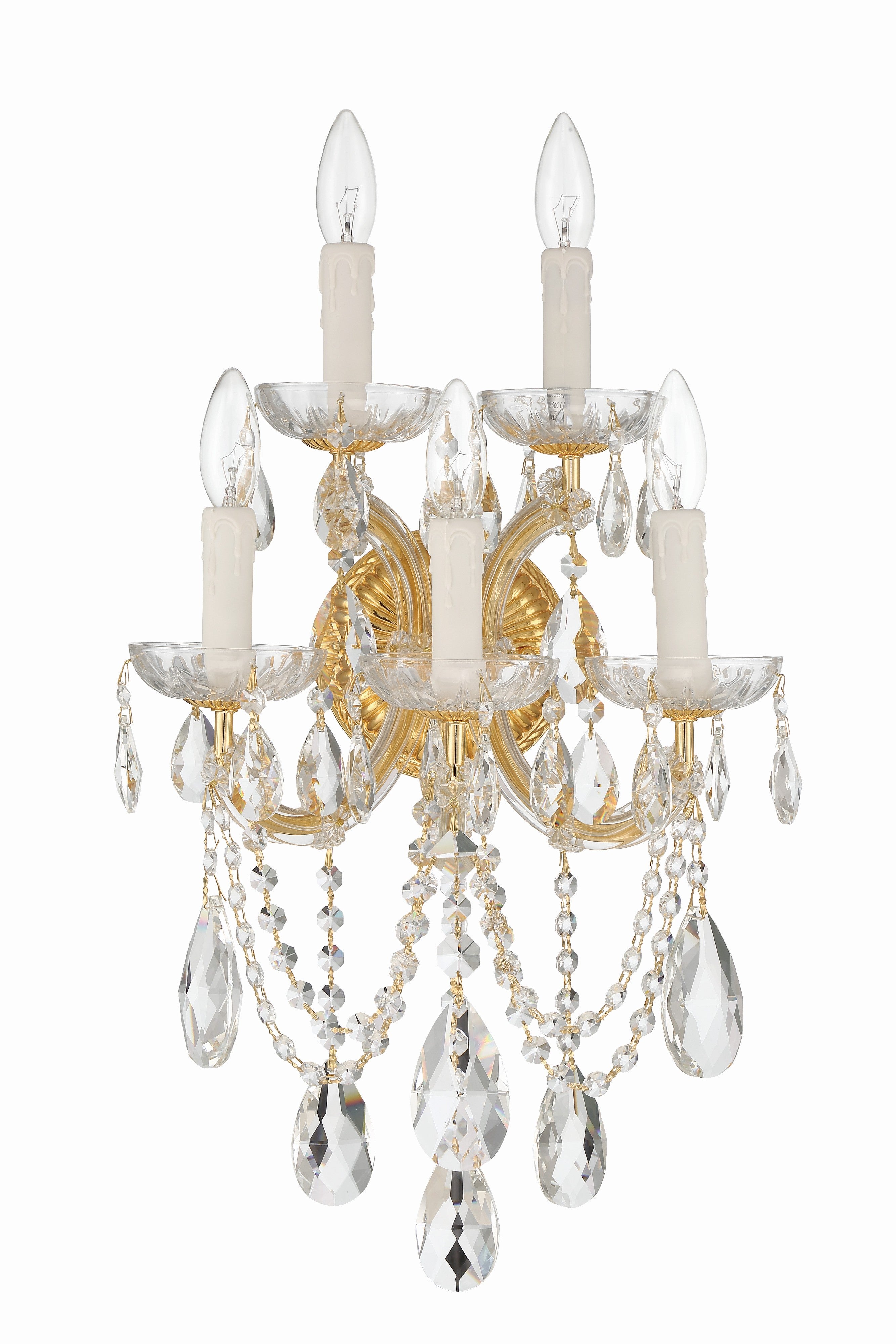 Crystorama Maria Theresa 4425-GD-CL-SAQ – 13.5 Inch – 5 Light – Sconce – Clear Crystal – Gold – Dry Rated