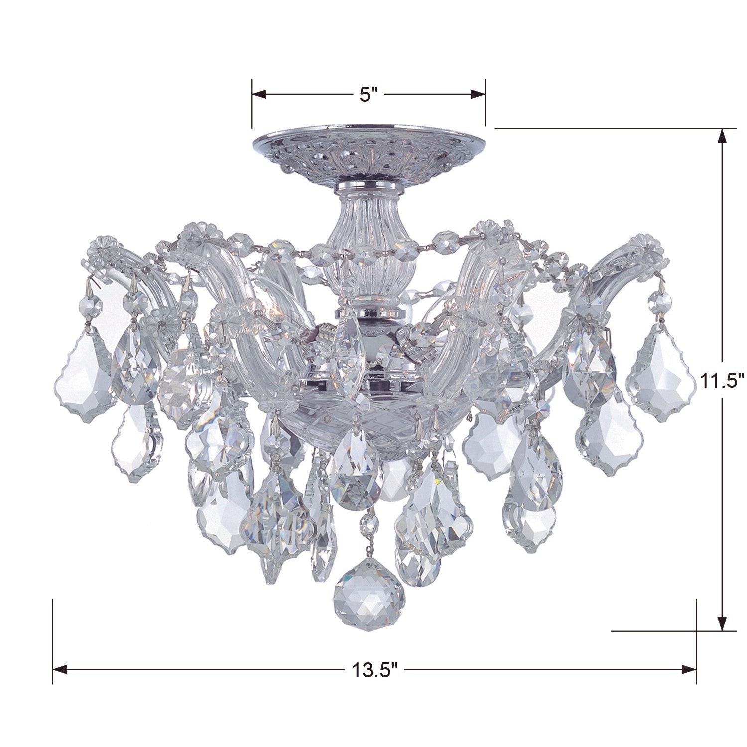 Crystorama Maria Theresa 4430-CH-CL-MWP – 13.5 Inch – 3 Light – Semi Flush Mount Light – Clear Crystal – Polished Chrome – Dry Rated