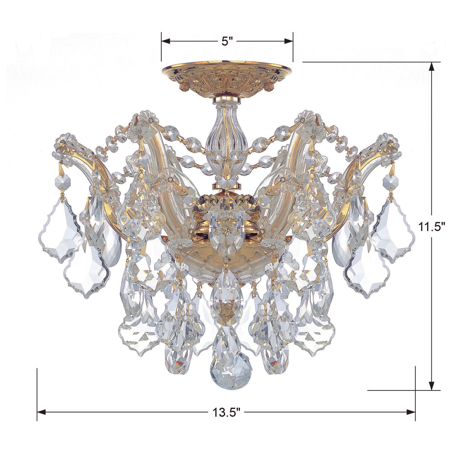 Crystorama Maria Theresa 4430-GD-CL-SAQ – 13.5 Inch – 3 Light – Semi Flush Mount Light – Clear Crystal – Gold – Dry Rated