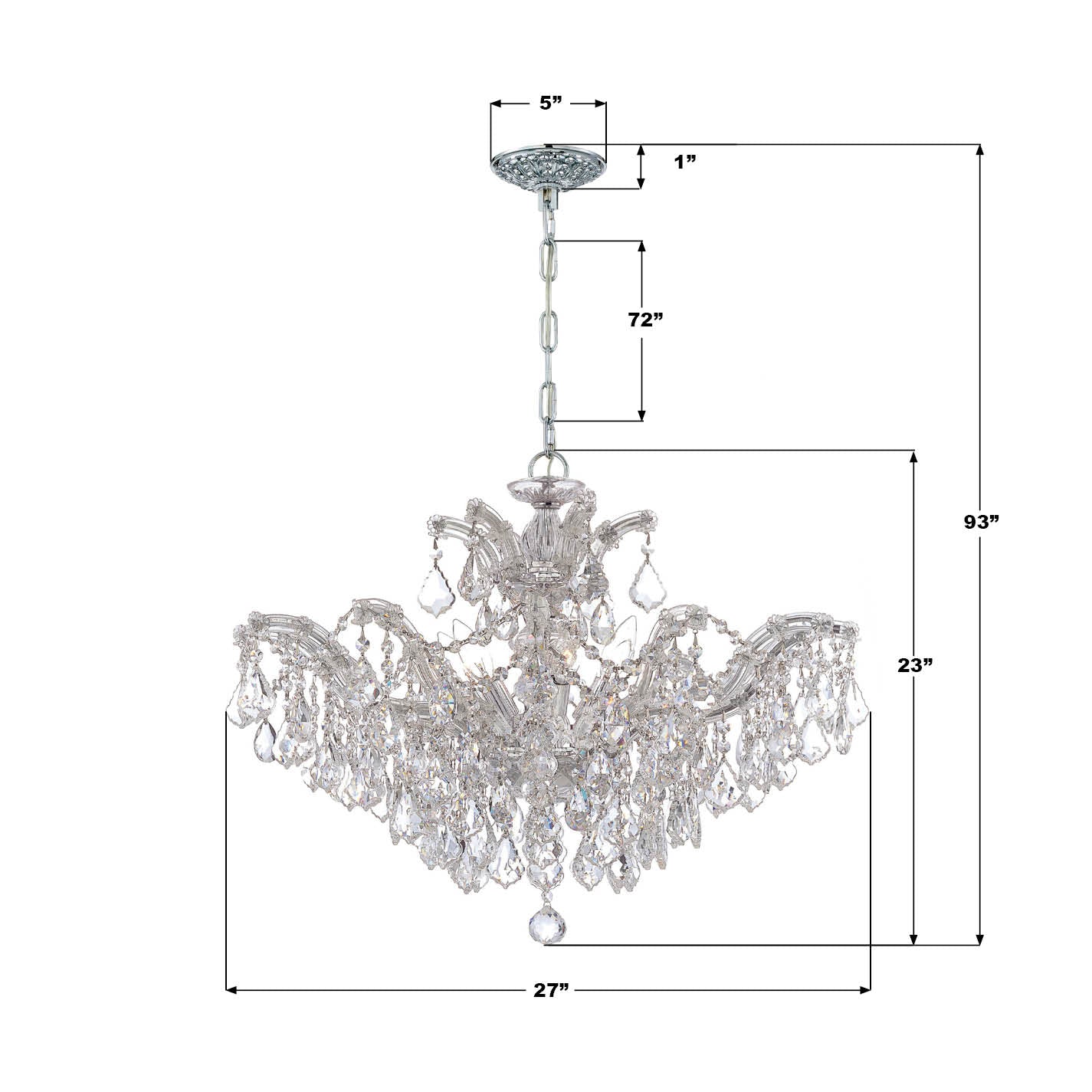 Crystorama Maria Theresa 4439-CH-CL-MWP – 29 Inch – 6 Light – Chandelier – Clear Crystal – Polished Chrome – Damp Rated