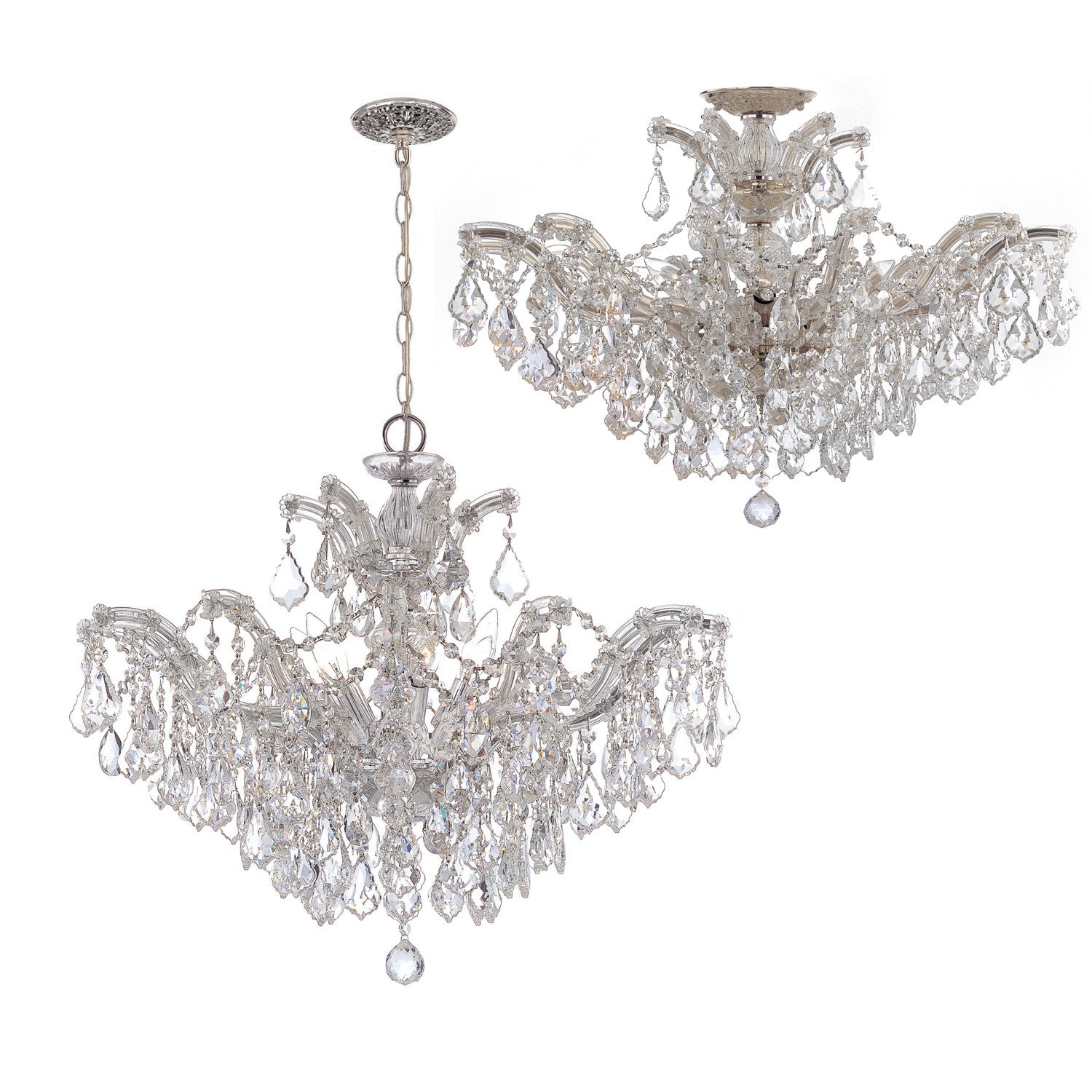 Crystorama Maria Theresa 4439-CH-CL-SAQ_CEILING – 29 Inch – 6 Light – Semi Flush Mount Light – Clear Crystal – Polished Chrome – Damp Rated
