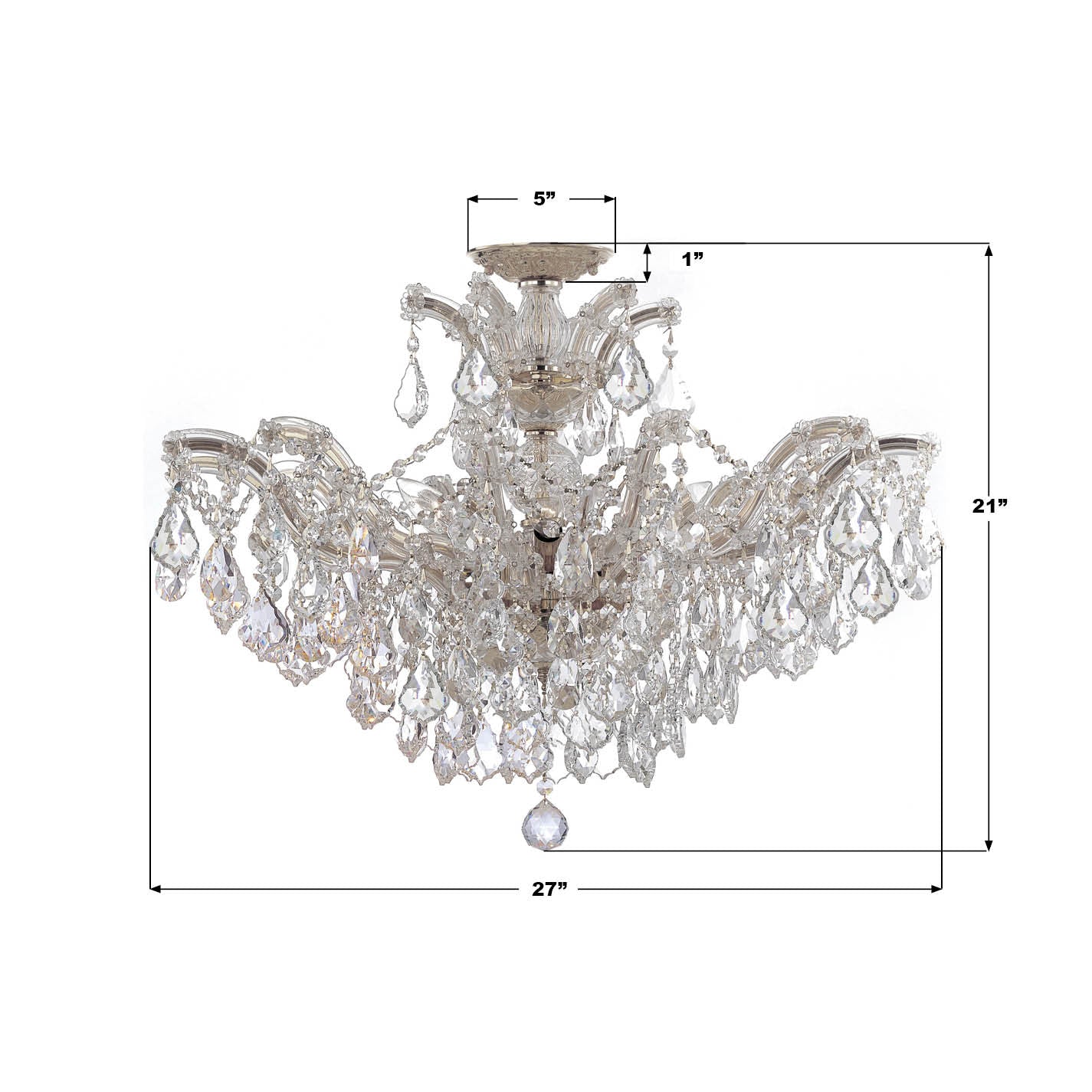 Crystorama Maria Theresa 4439-CH-CL-SAQ_CEILING – 29 Inch – 6 Light – Semi Flush Mount Light – Clear Crystal – Polished Chrome – Damp Rated