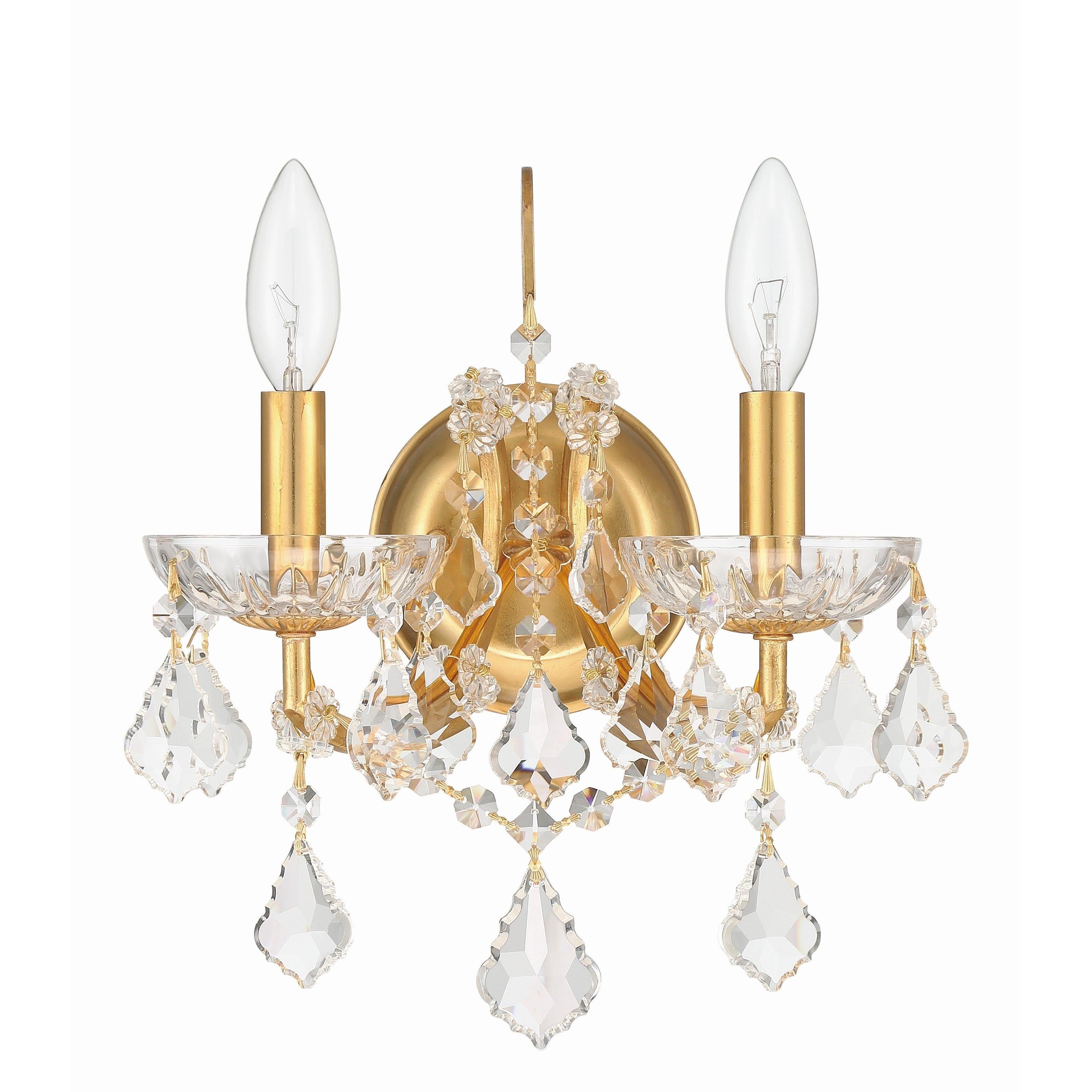 Crystorama Filmore 4452-GA-CL-MWP – 10.5 Inch – 2 Light – Sconce – Clear Crystal – Antique Gold – Dry Rated
