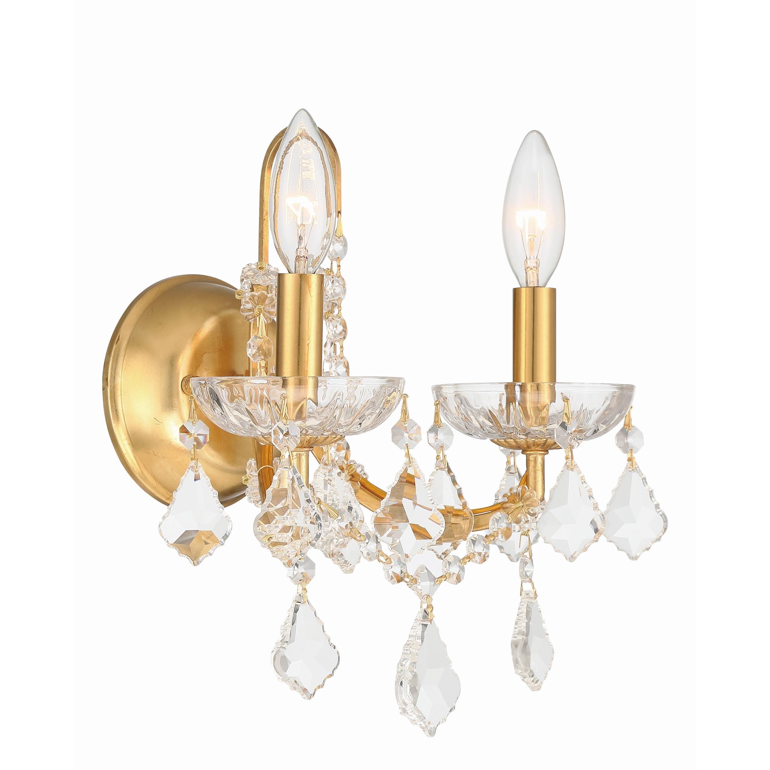 Crystorama Filmore 4452-GA-CL-MWP – 10.5 Inch – 2 Light – Sconce – Clear Crystal – Antique Gold – Dry Rated