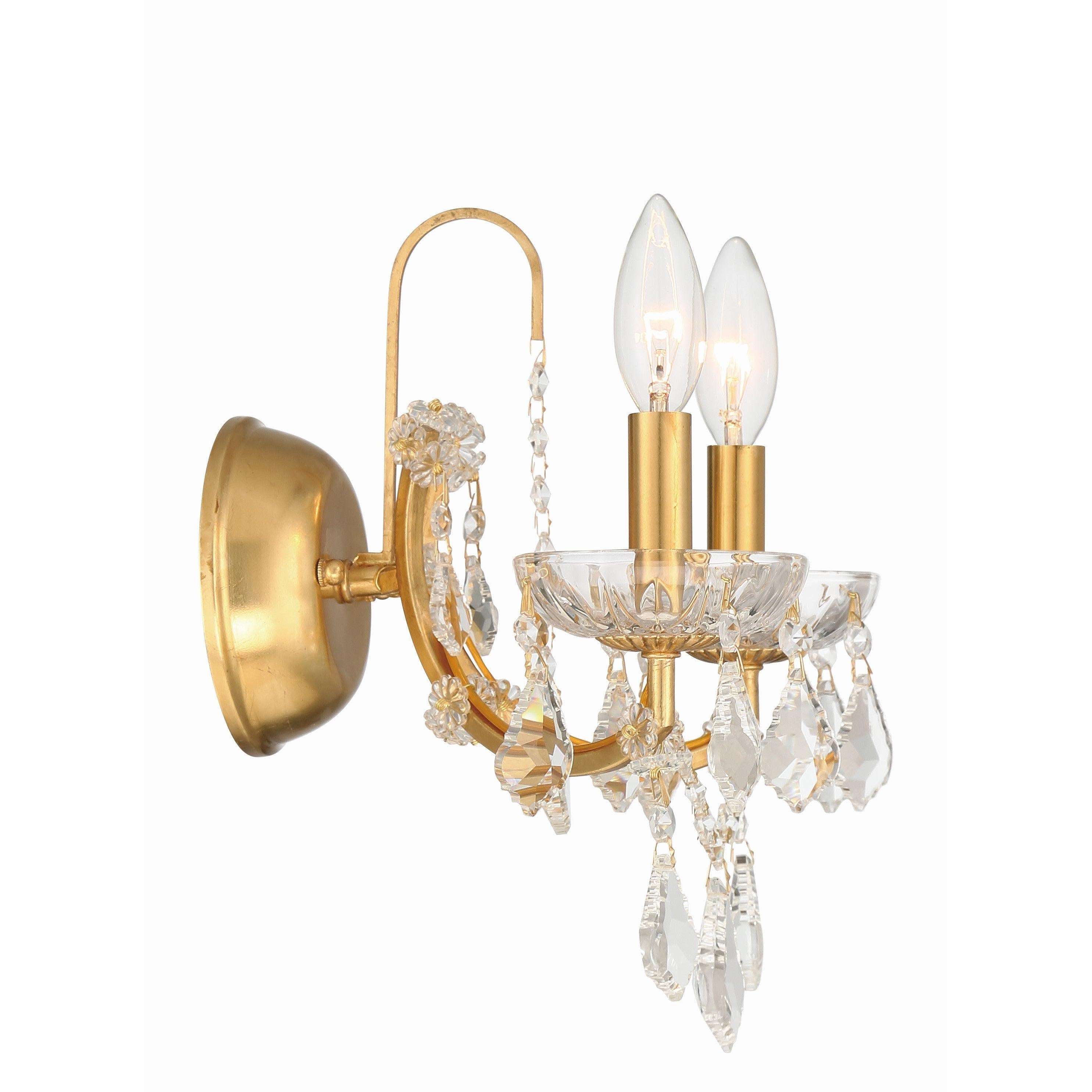 Crystorama Filmore 4452-GA-CL-MWP – 10.5 Inch – 2 Light – Sconce – Clear Crystal – Antique Gold – Dry Rated