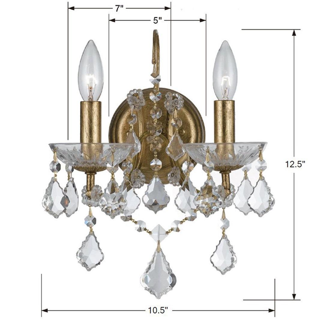 Crystorama Filmore 4452-GA-CL-SAQ – 10.5 Inch – 2 Light – Sconce – Clear Crystal – Antique Gold – Dry Rated