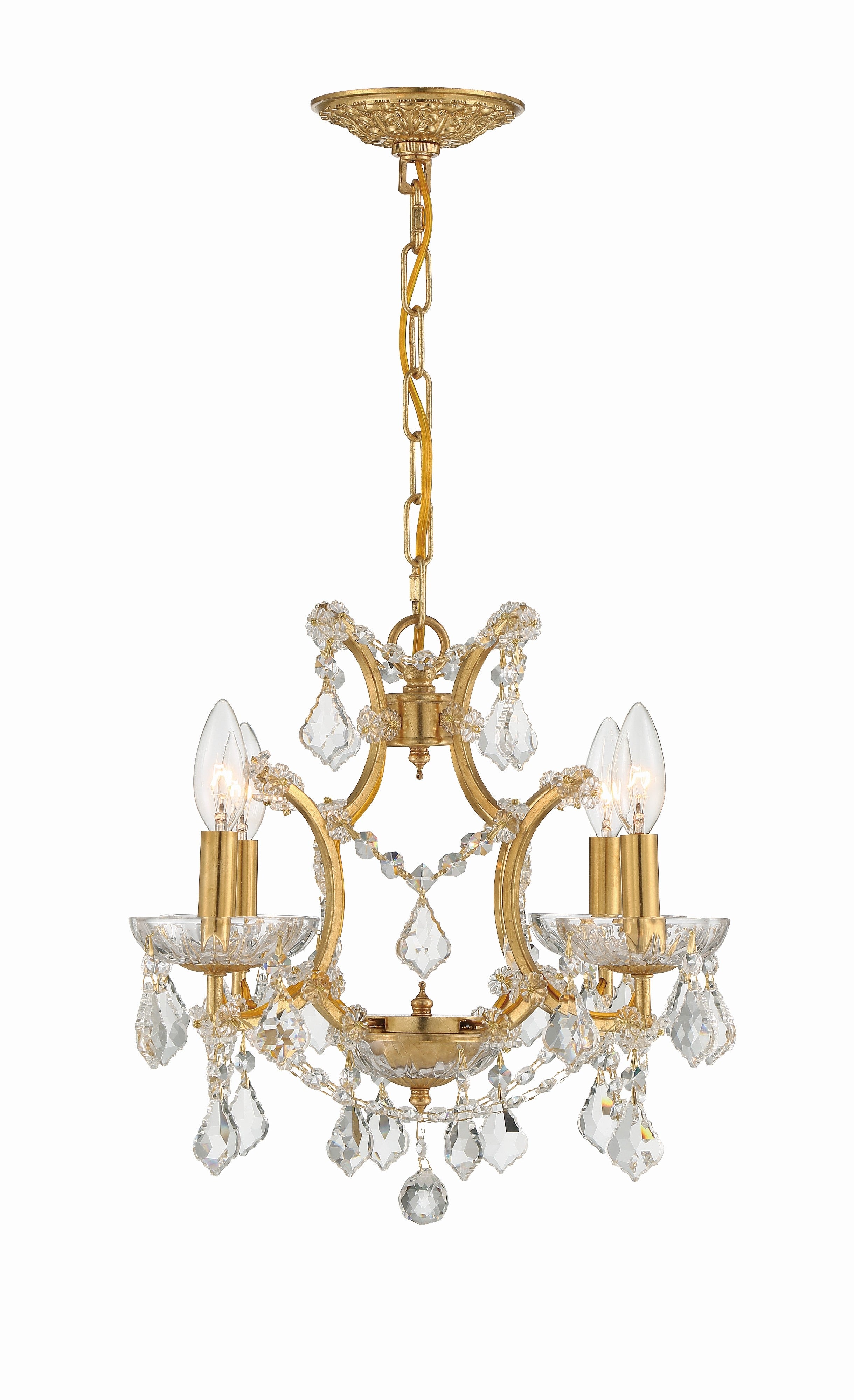 Crystorama Filmore 4454-GA-CL-MWP – 17 Inch – 4 Light – Chandelier – Clear Crystal – Antique Gold – Dry Rated