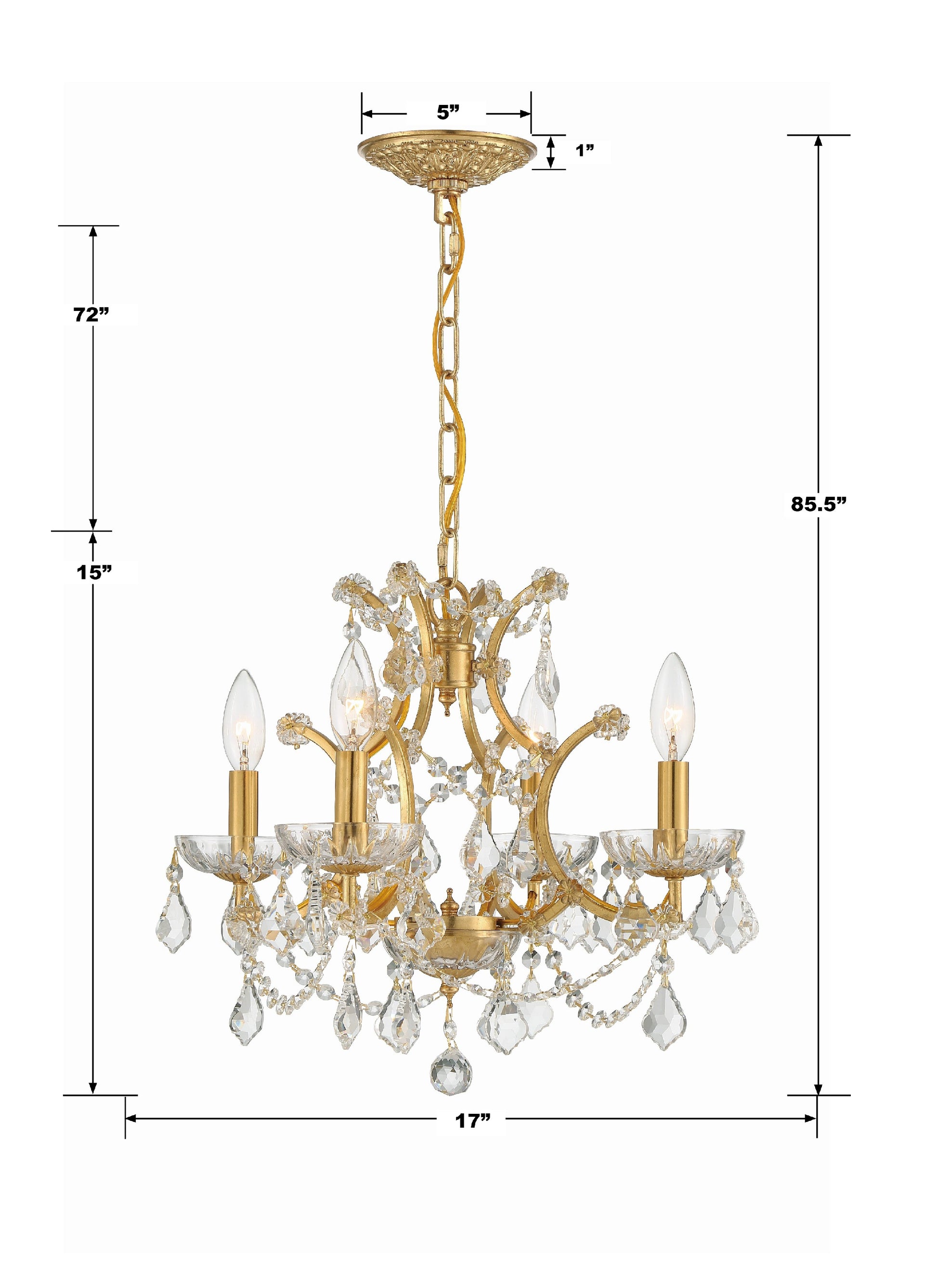 Crystorama Filmore 4454-GA-CL-MWP – 17 Inch – 4 Light – Chandelier – Clear Crystal – Antique Gold – Dry Rated