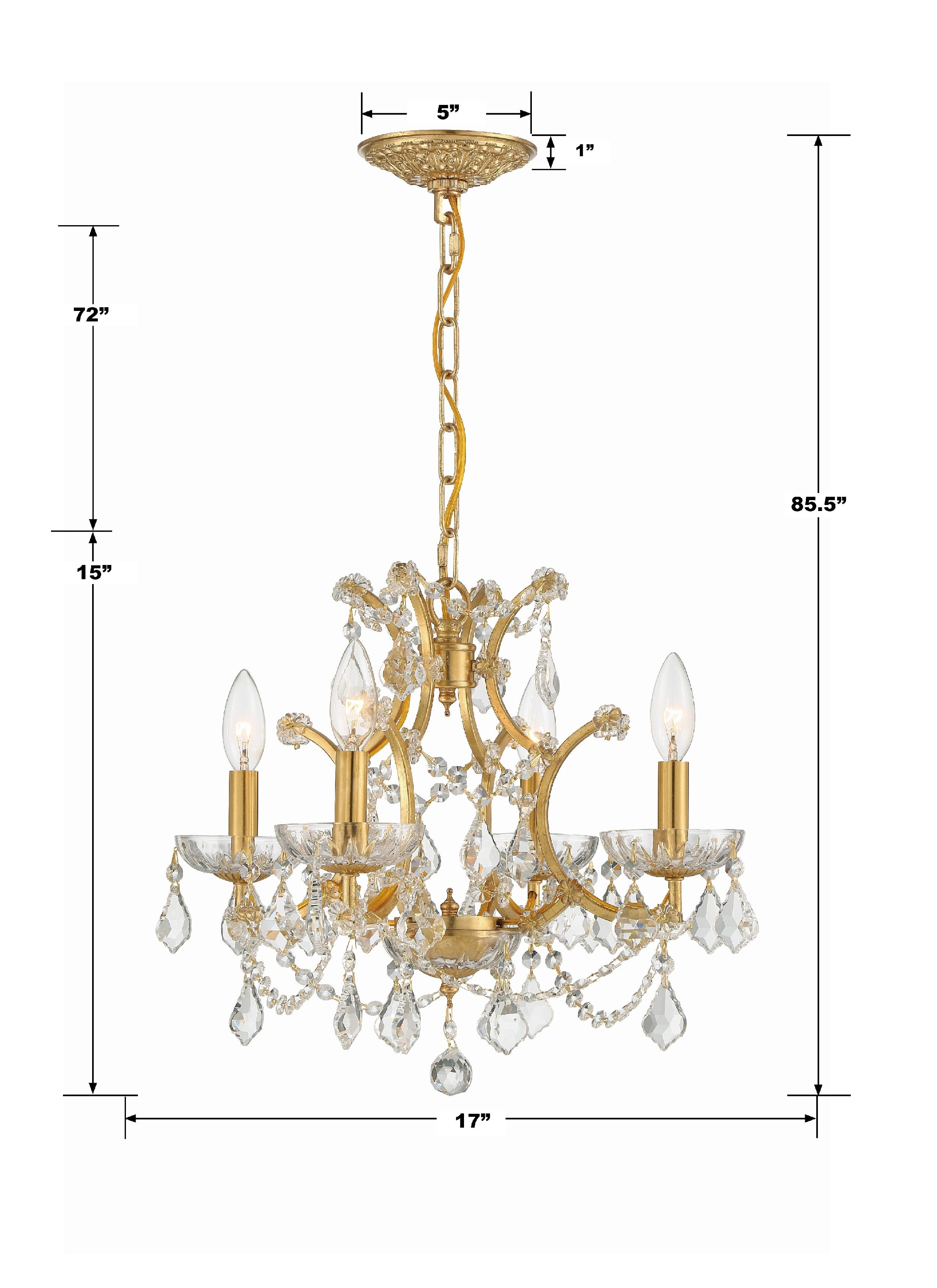 Crystorama Filmore 4454-GA-CL-MWP – 17 Inch – 4 Light – Chandelier – Clear Crystal – Antique Gold – Dry Rated