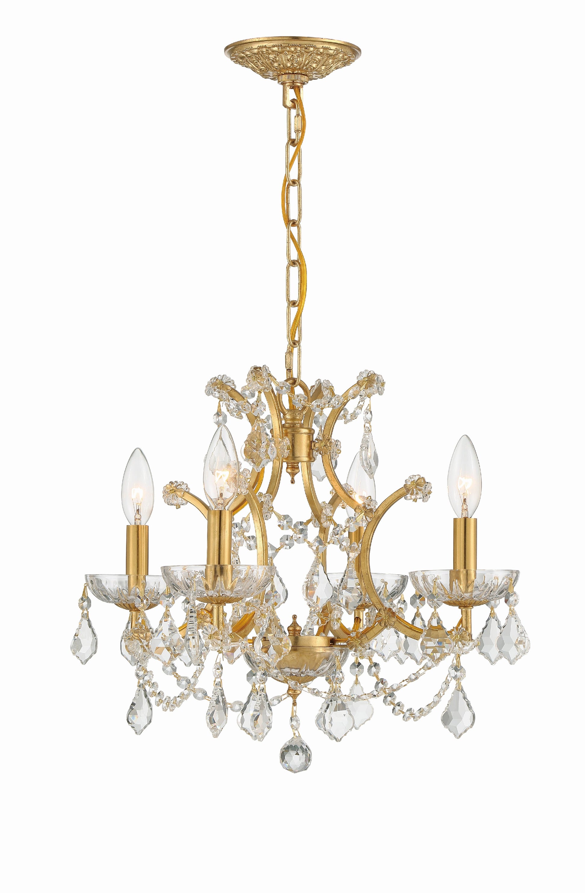 Crystorama Filmore 4454-GA-CL-SAQ – 17 Inch – 4 Light – Chandelier – Clear Crystal – Antique Gold – Dry Rated