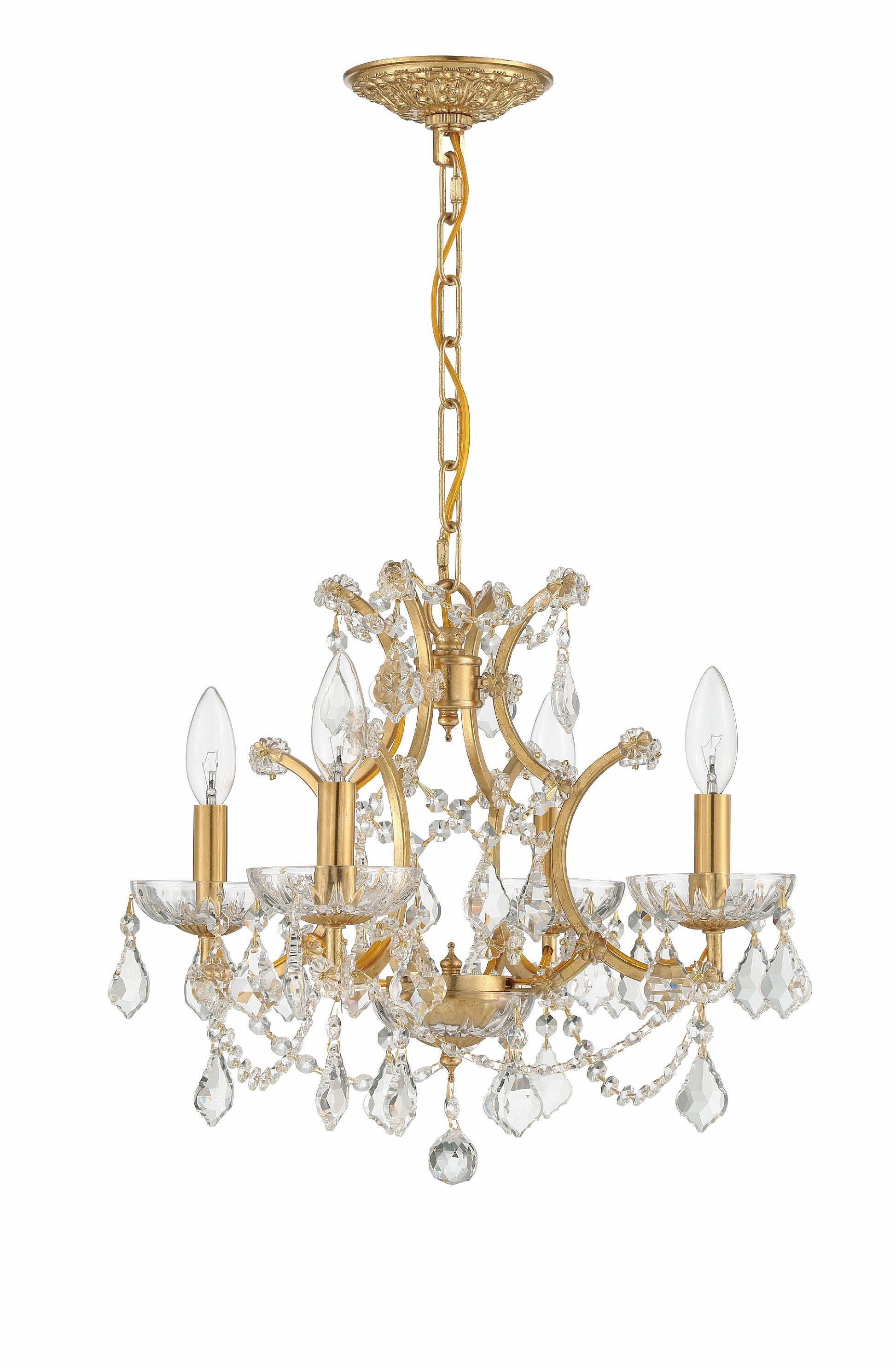 Crystorama Filmore 4454-GA-CL-SAQ – 17 Inch – 4 Light – Chandelier – Clear Crystal – Antique Gold – Dry Rated