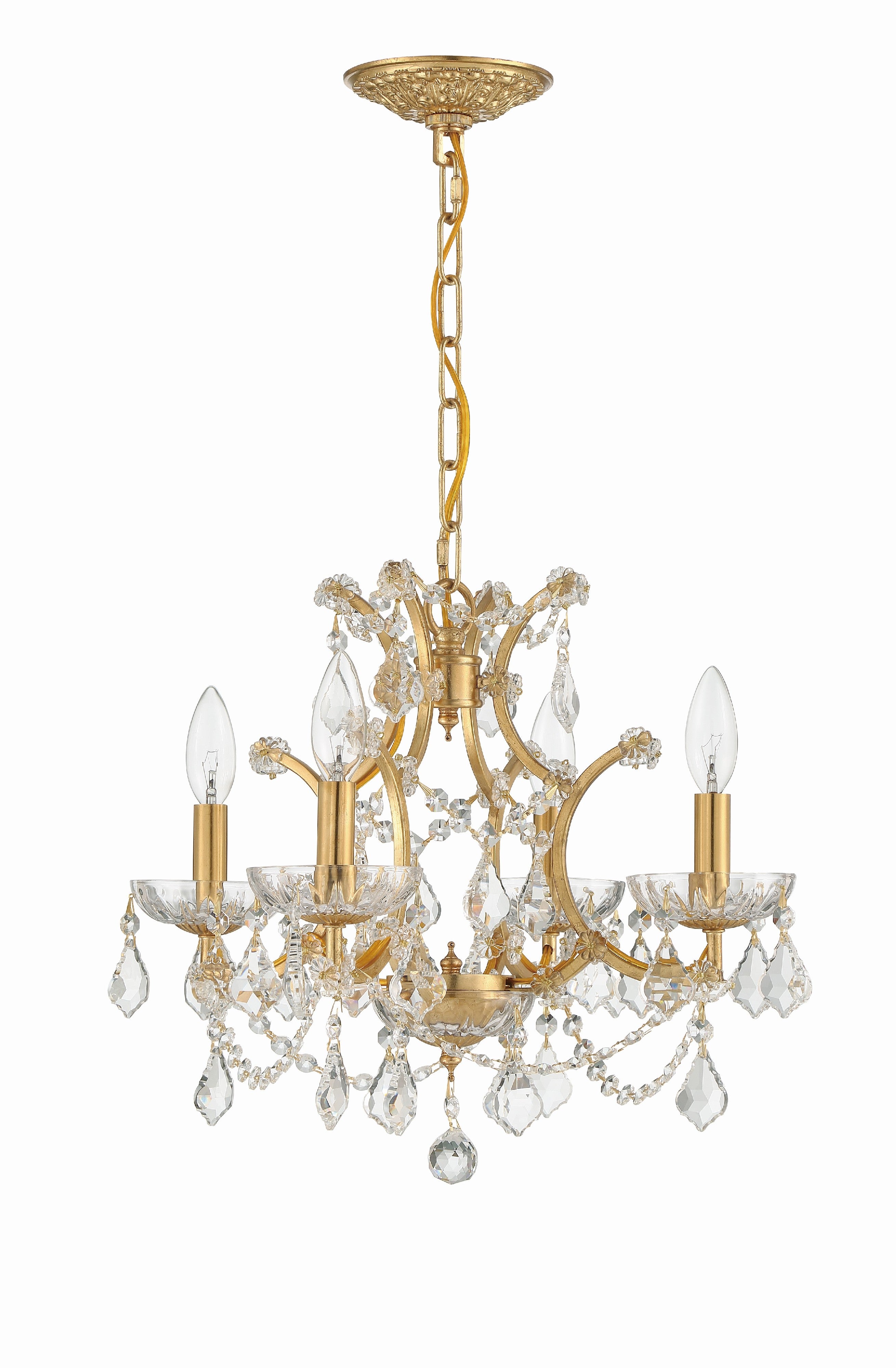 Crystorama Filmore 4454-GA-CL-SAQ – 17 Inch – 4 Light – Chandelier – Clear Crystal – Antique Gold – Dry Rated