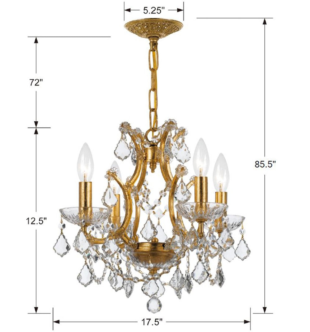 Crystorama Filmore 4454-GA-CL-SAQ – 17 Inch – 4 Light – Chandelier – Clear Crystal – Antique Gold – Dry Rated