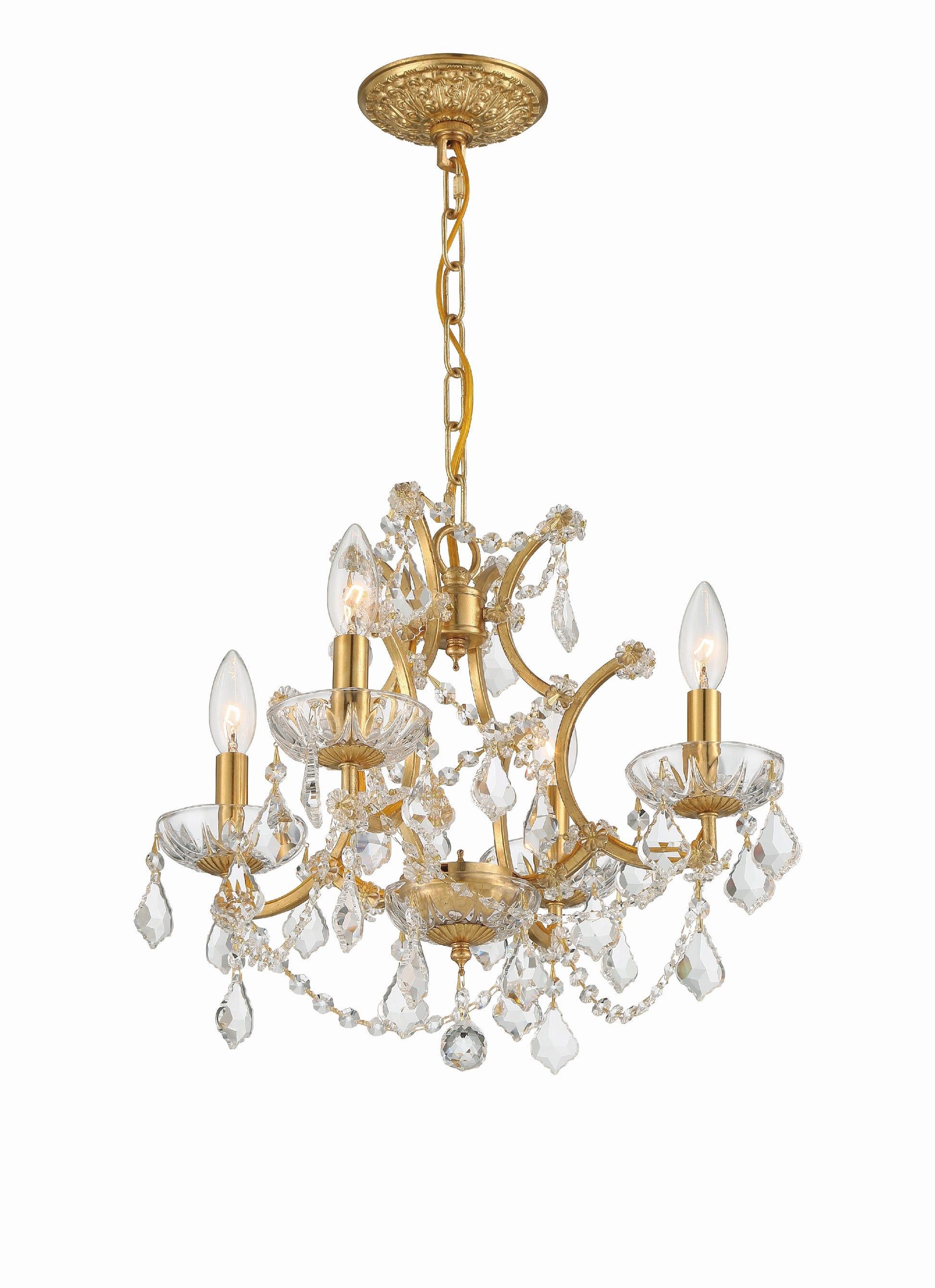 Crystorama Filmore 4454-GA-CL-S – 17 Inch – 4 Light – Chandelier – Clear Crystal – Antique Gold – Dry Rated