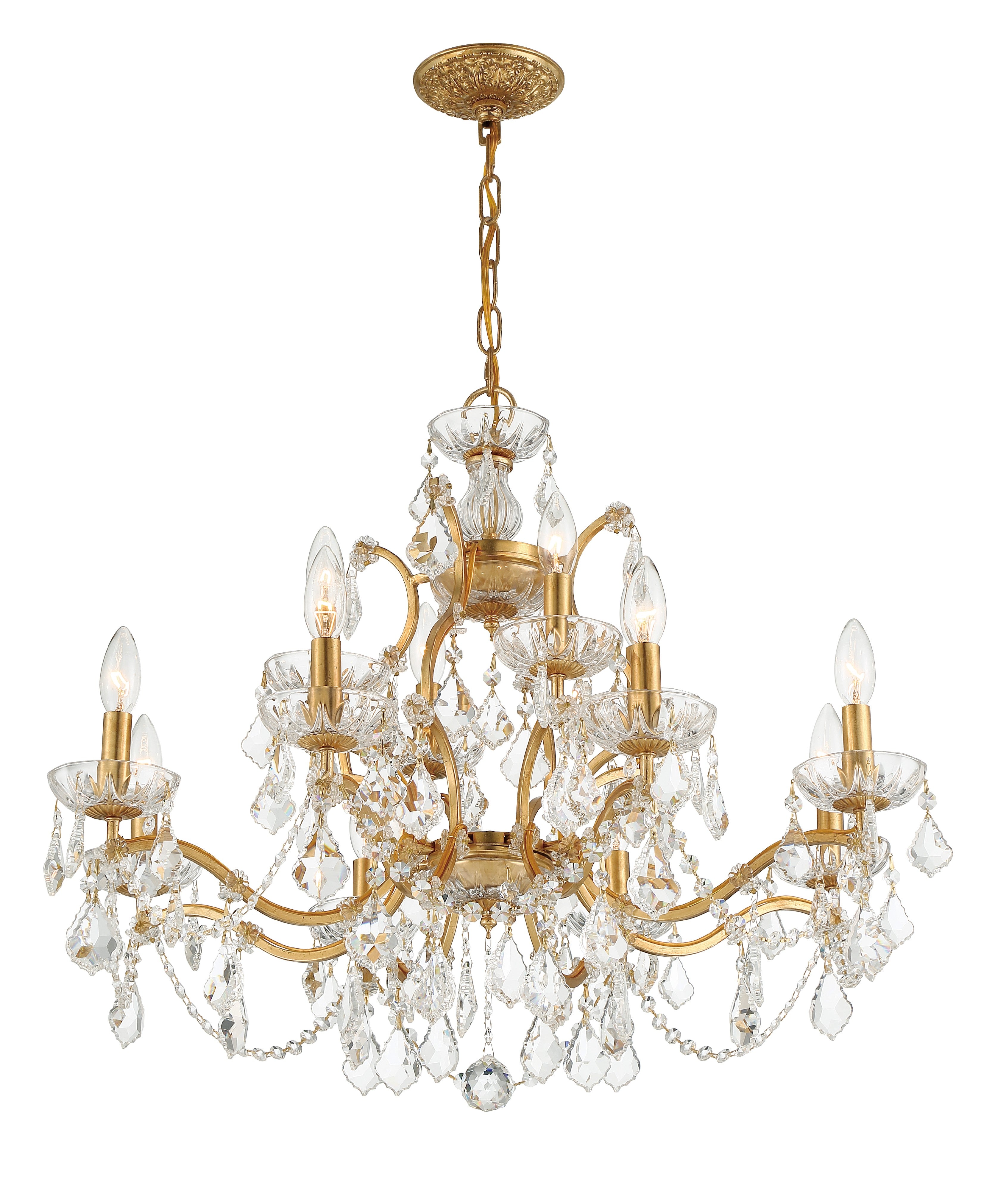 Crystorama Filmore 4456-GA-CL-MWP – 29 Inch – 12 Light – Chandelier – Clear Crystal – Antique Gold – Dry Rated