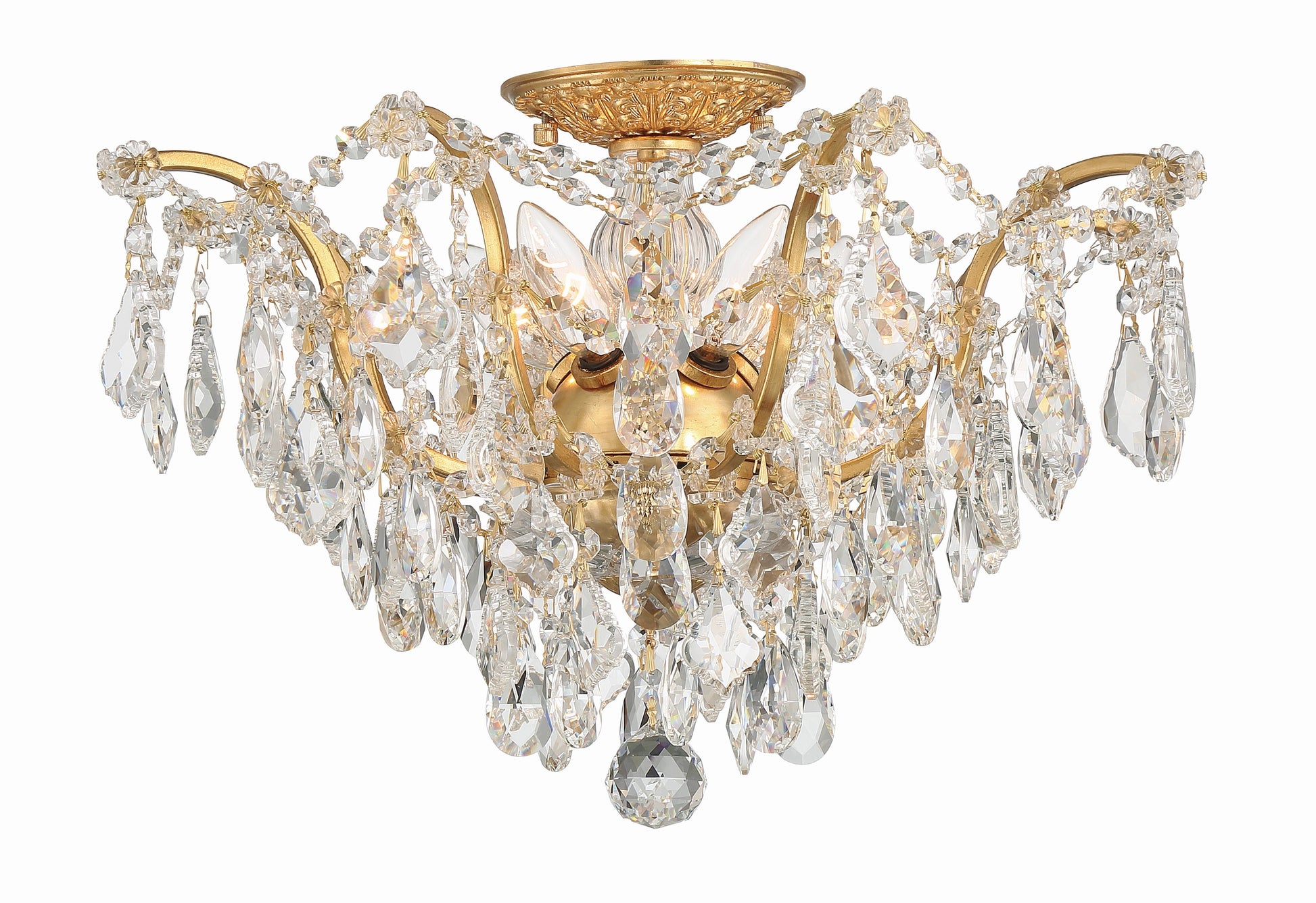 Crystorama Filmore 4457-GA-CL-MWP – 19 Inch – 5 Light – Semi Flush Mount Light – Clear Crystal – Antique Gold – Dry Rated