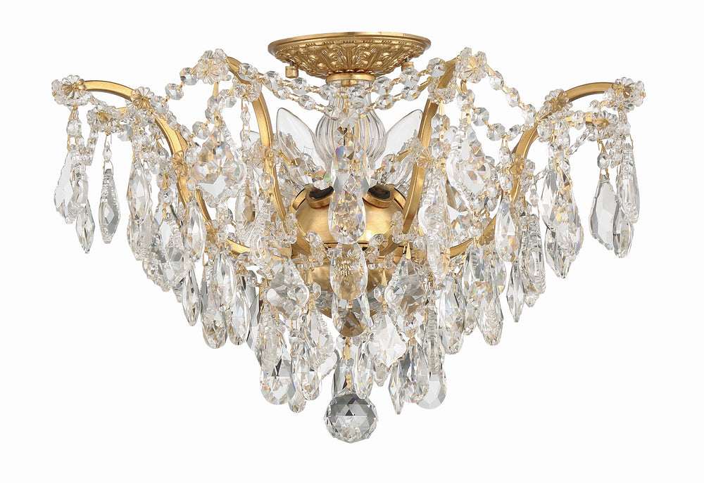 Crystorama Lighting 4457-GA-CL-MWP Filmore 5 Light Hand Cut Crystal Flush Mount, UL Listed, Antique Gold
