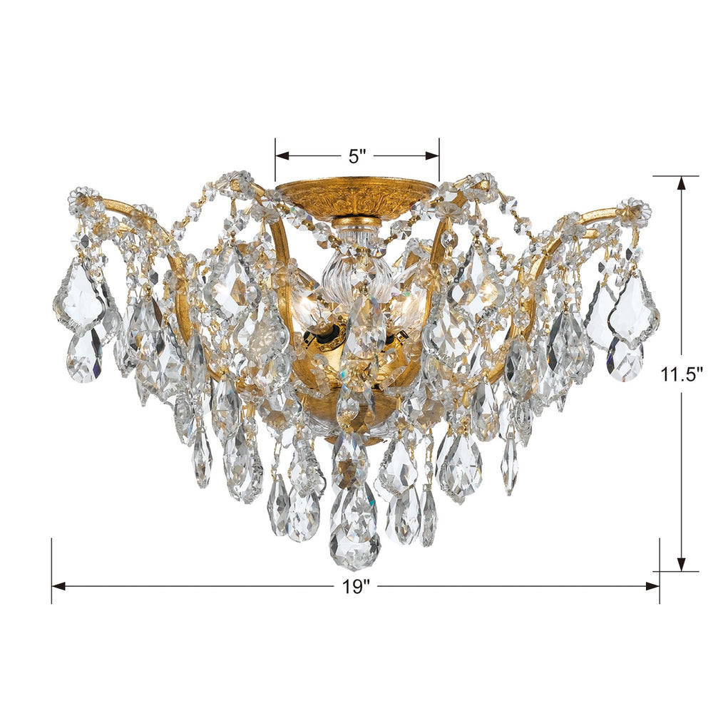 Crystorama Lighting 4457-GA-CL-MWP Filmore 5 Light Hand Cut Crystal Flush Mount, UL Listed, Antique Gold