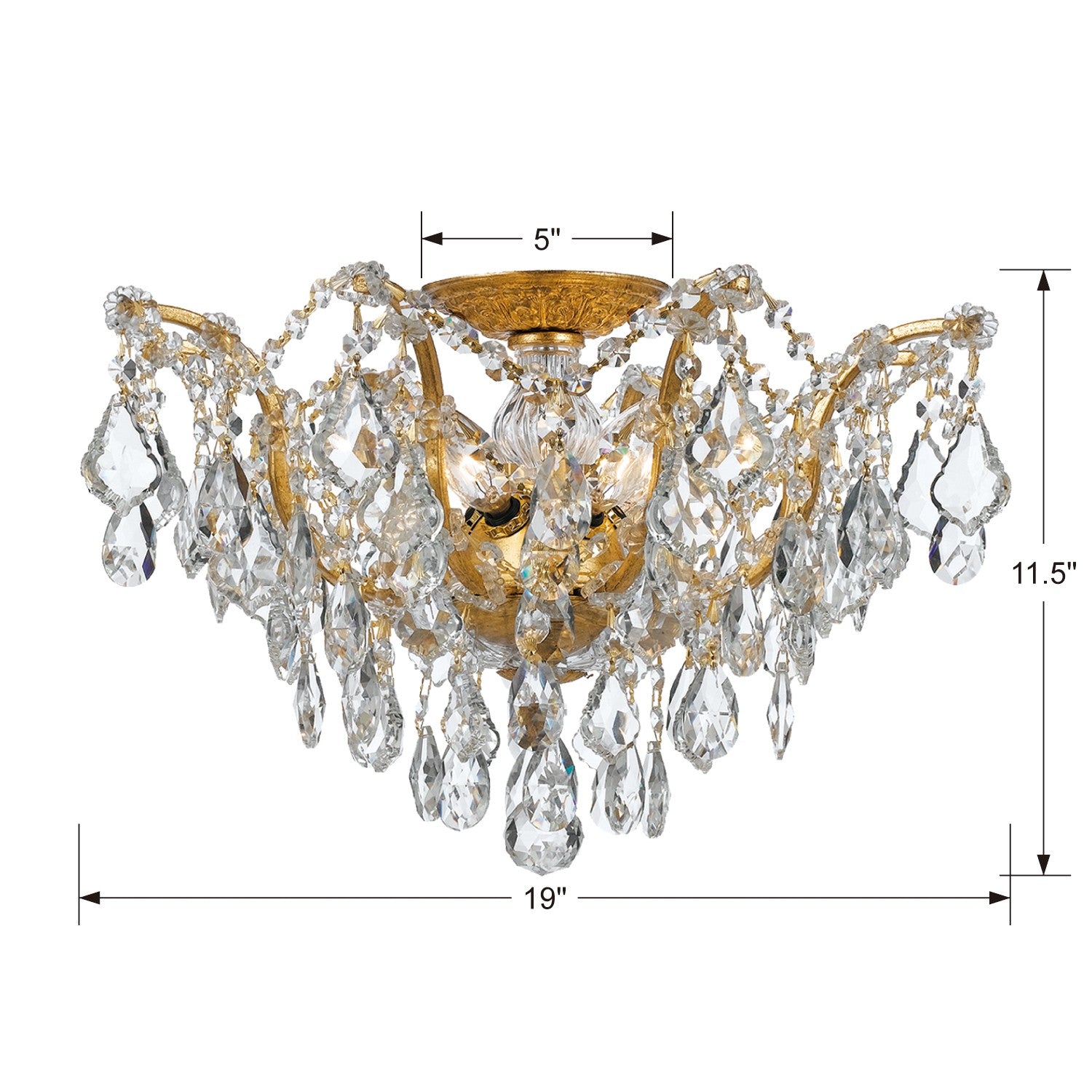 Crystorama Filmore 4457-GA-CL-MWP – 19 Inch – 5 Light – Semi Flush Mount Light – Clear Crystal – Antique Gold – Dry Rated