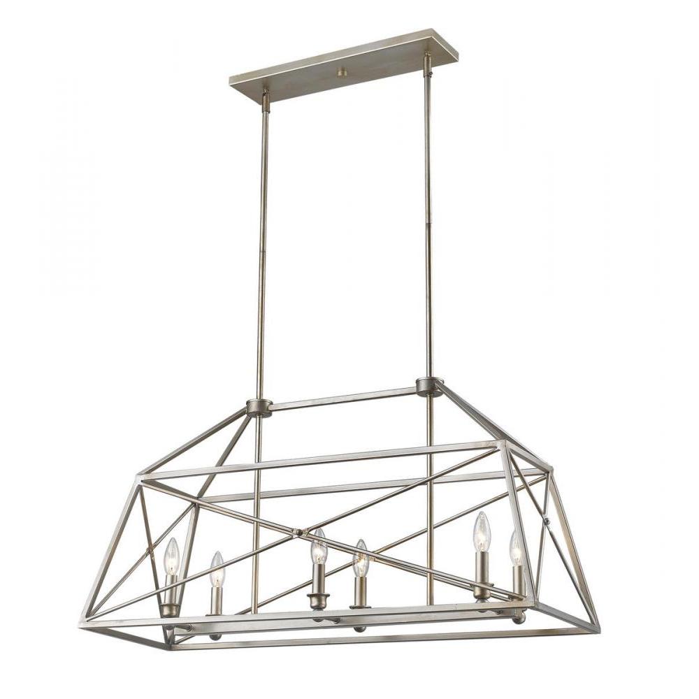 6 Light Linear Chandelier-Antique Silver