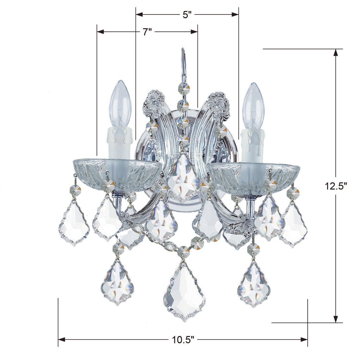 Crystorama Maria Theresa 4472-CH-CL-MWP – 10.5 Inch – 2 Light – Sconce – Clear Crystal – Polished Chrome – Dry Rated