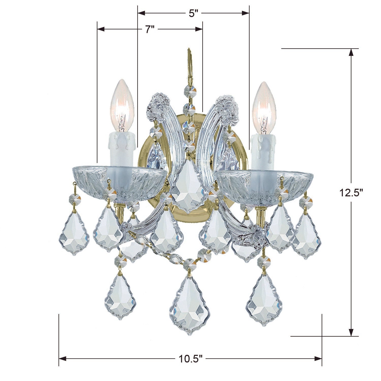 Crystorama Maria Theresa 4472-GD-CL-MWP – 10.5 Inch – 2 Light – Sconce – Clear Crystal – Gold – Dry Rated